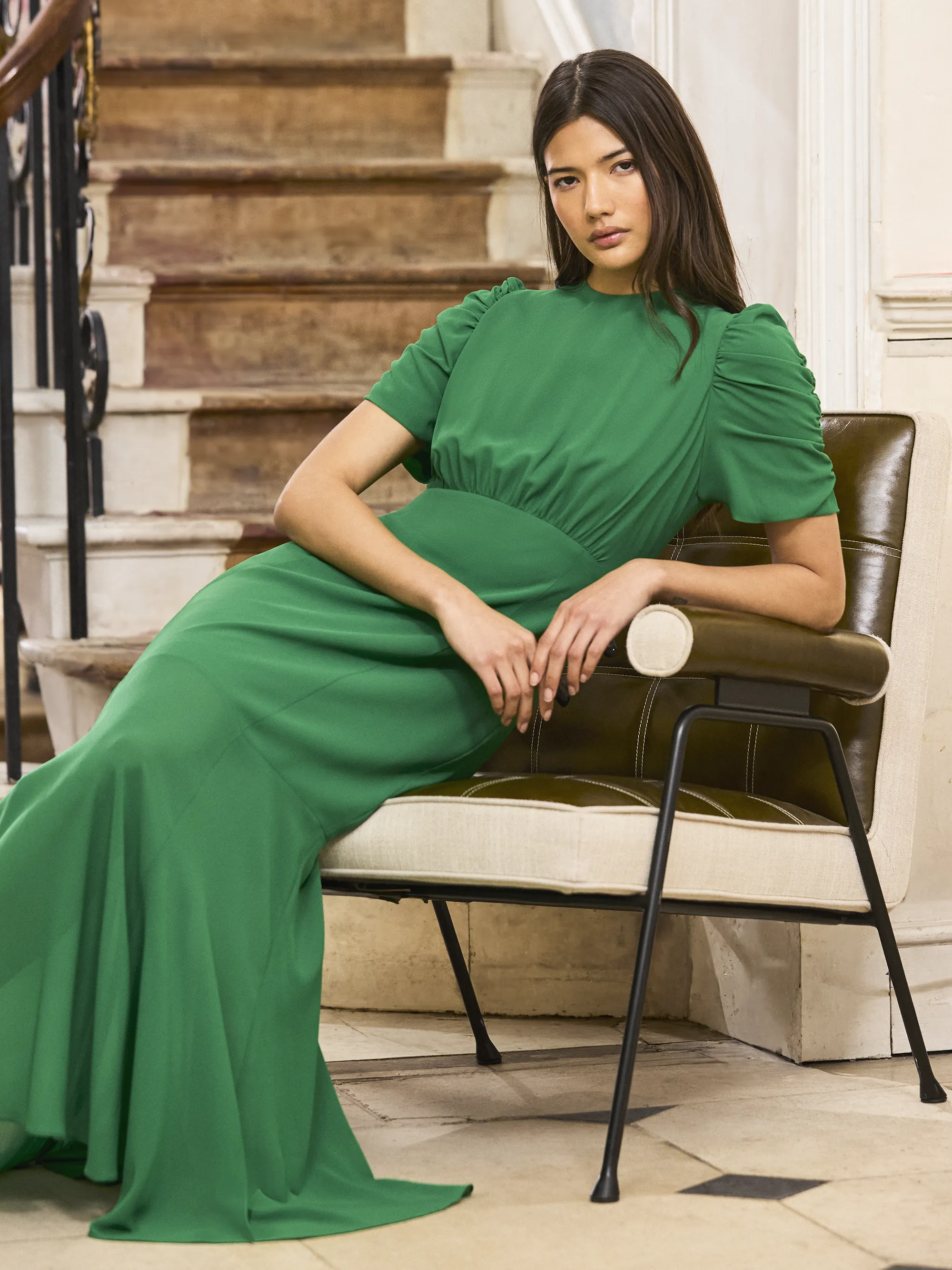 Belle Green Puff-Sleeve Dress - Image 3