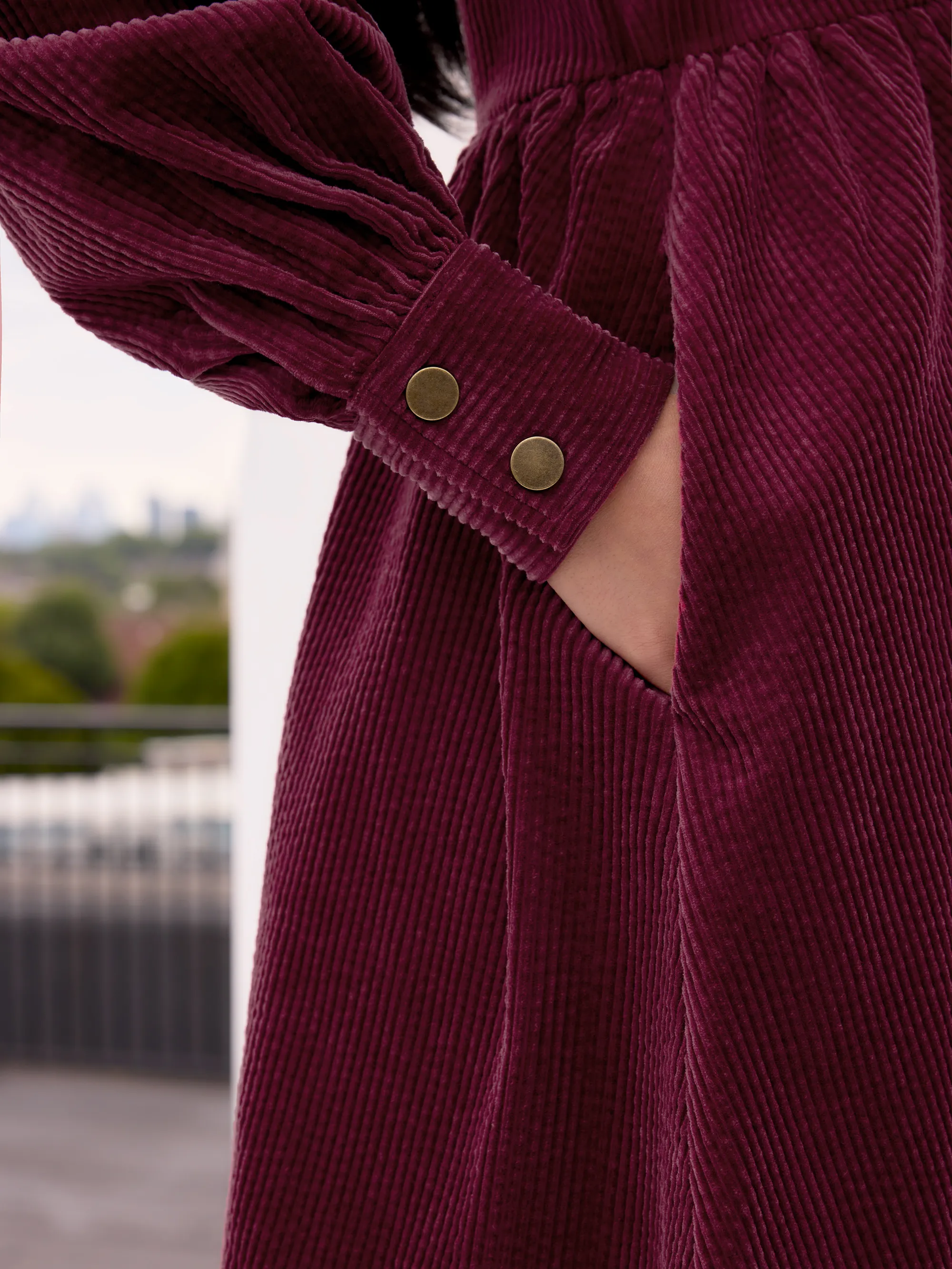 Burgundy Cord Zip Front Mini Dress - Image 3