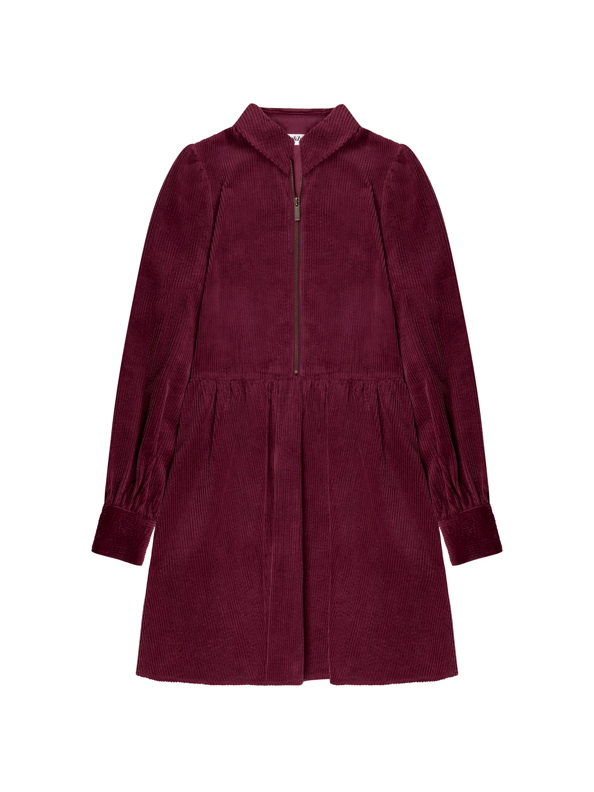 Burgundy Cord Zip Front Mini Dress - Image 8