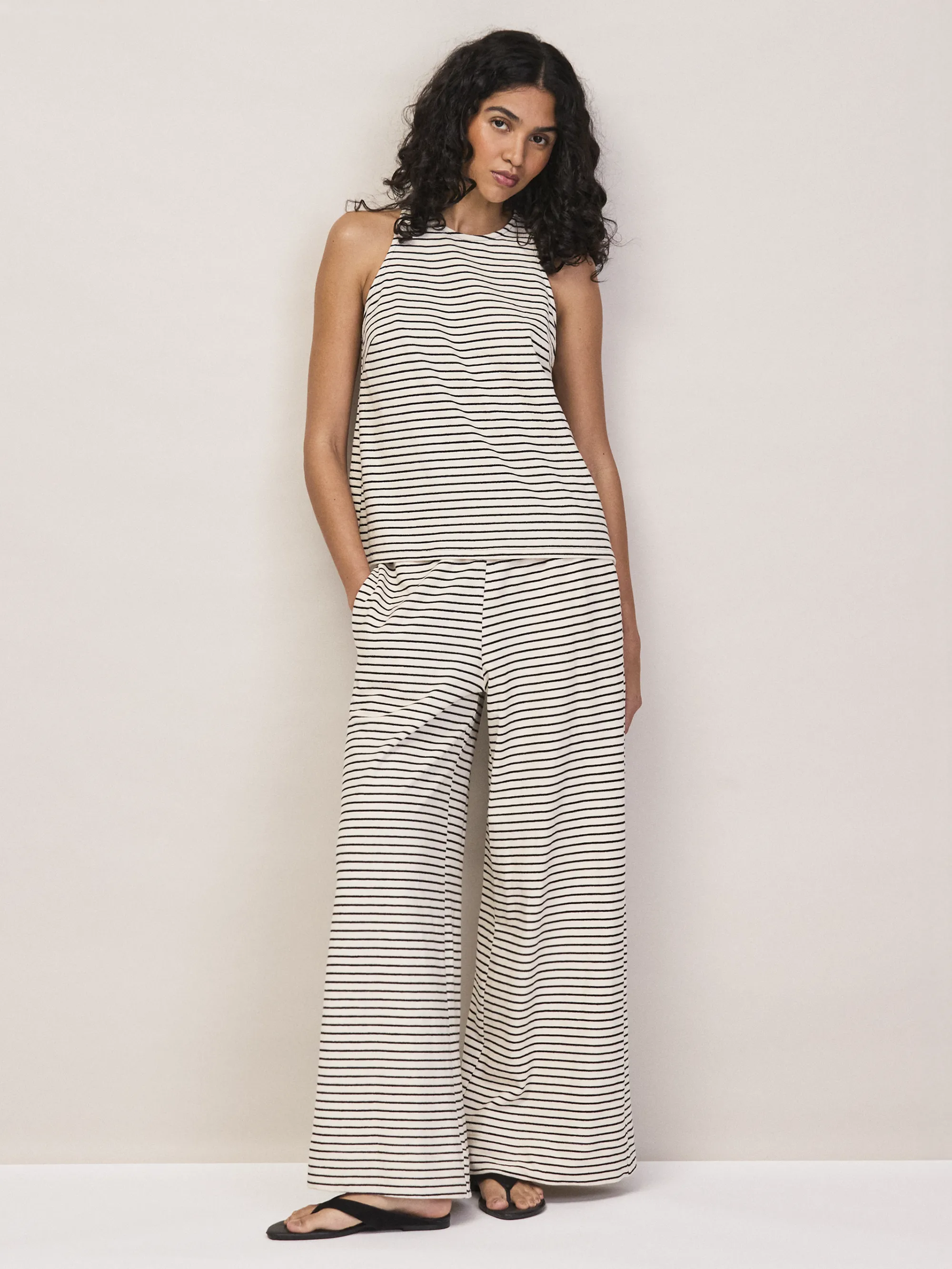 Black and White Stripe Cotton-Jersey Halter Top - Image 3