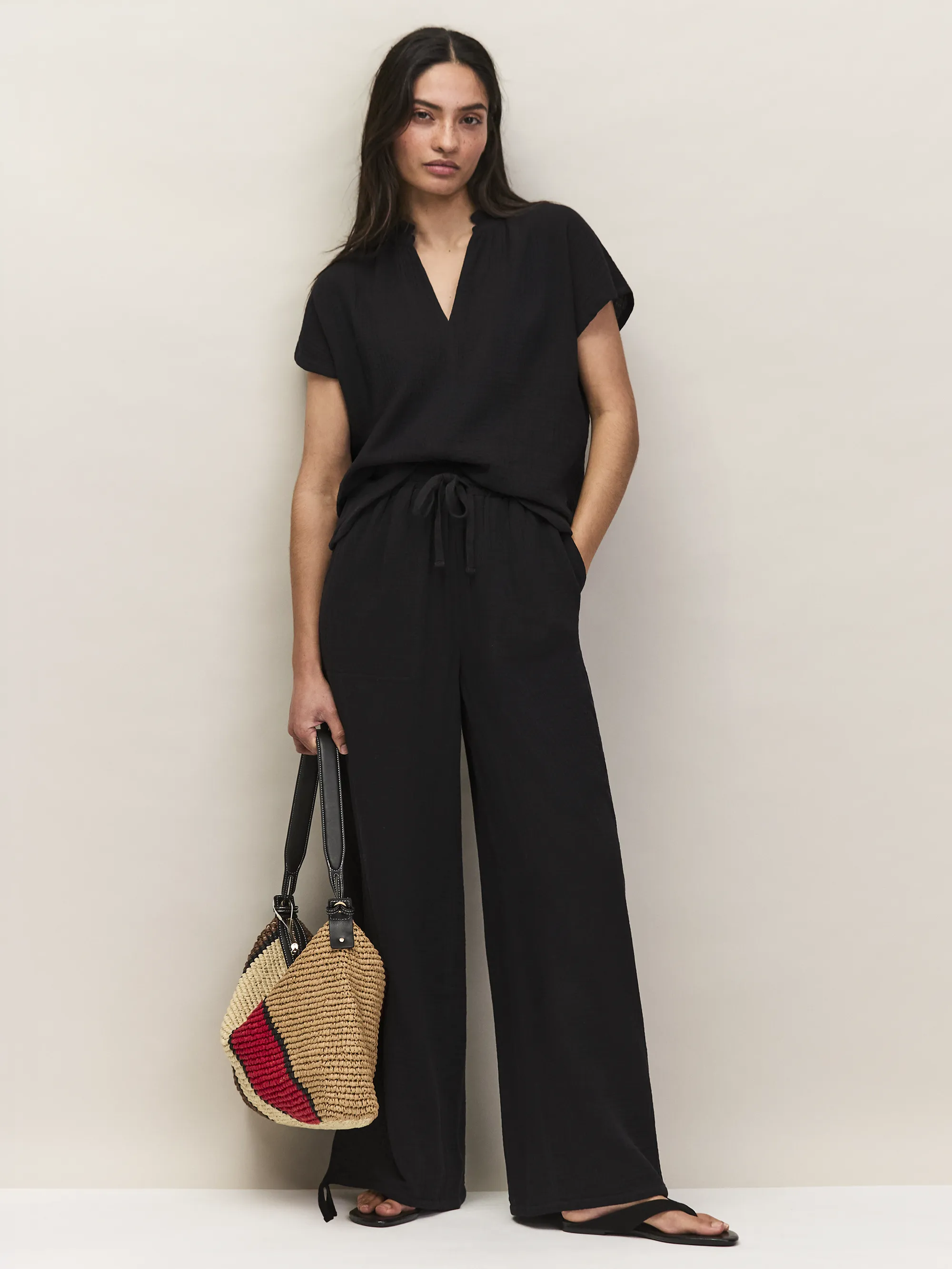 Black Frill-Neckline Cheesecloth Top - Image 5