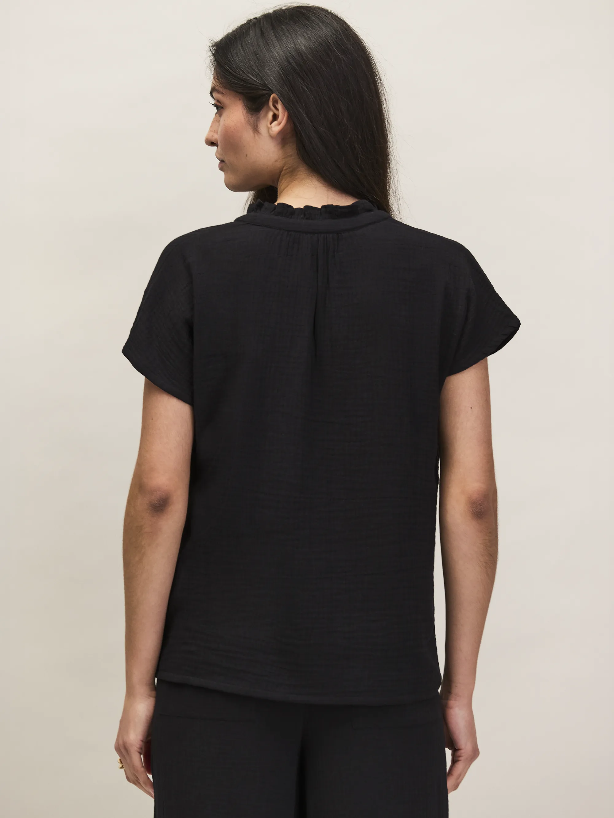 Black Frill-Neckline Cheesecloth Top - Image 6