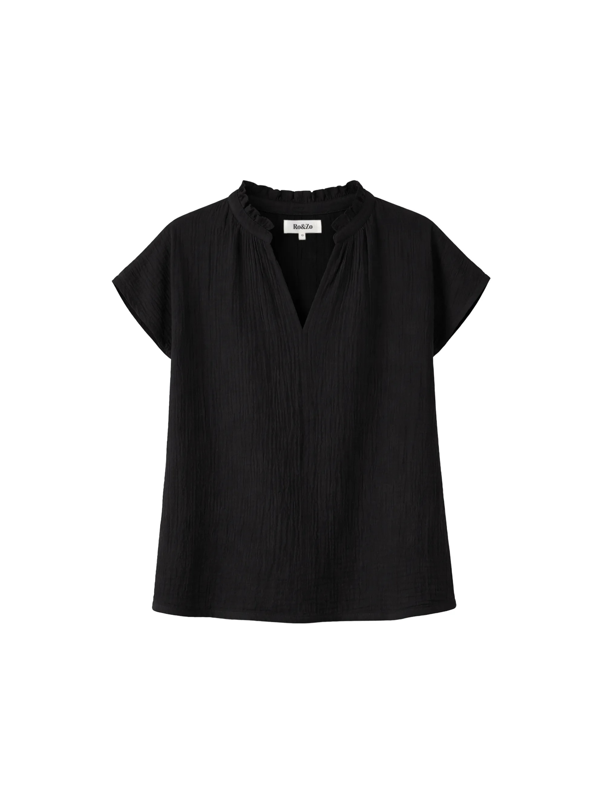Black Frill-Neckline Cheesecloth Top - Image 7