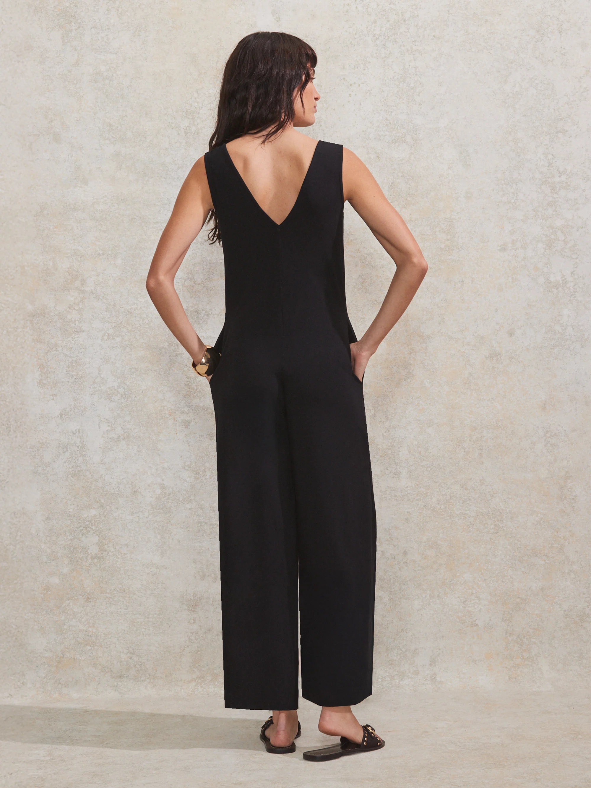 Black Jersey V Neck Jumpsuit - Image 4