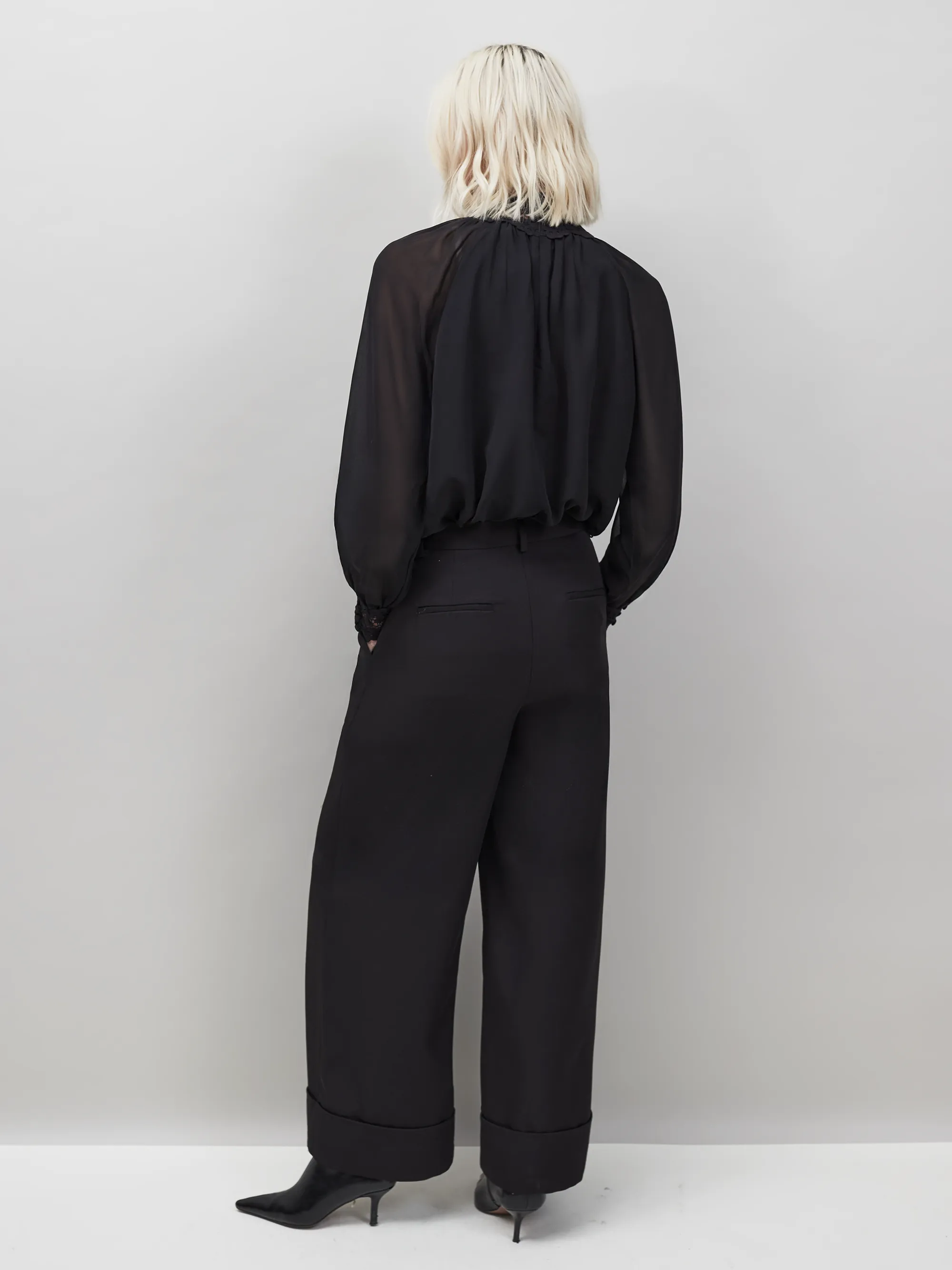 Black Lace Trim Bubble Hem Blouse - Image 3