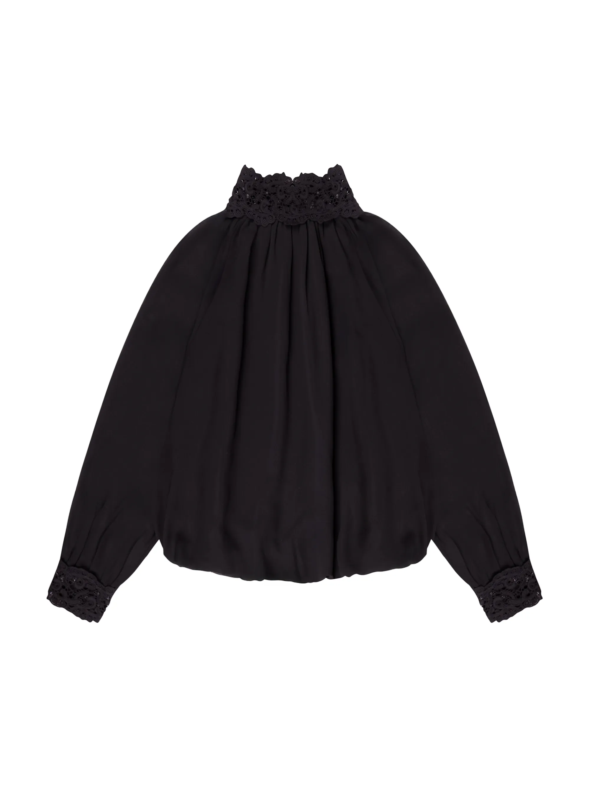 Black Lace Trim Bubble Hem Blouse - Image 5