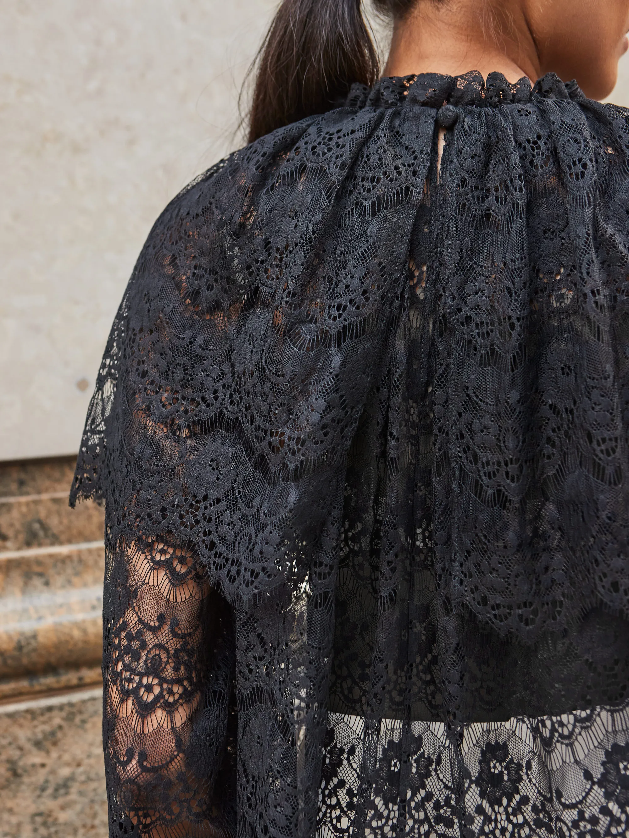 Black Lace Overlay Blouse - Image 3