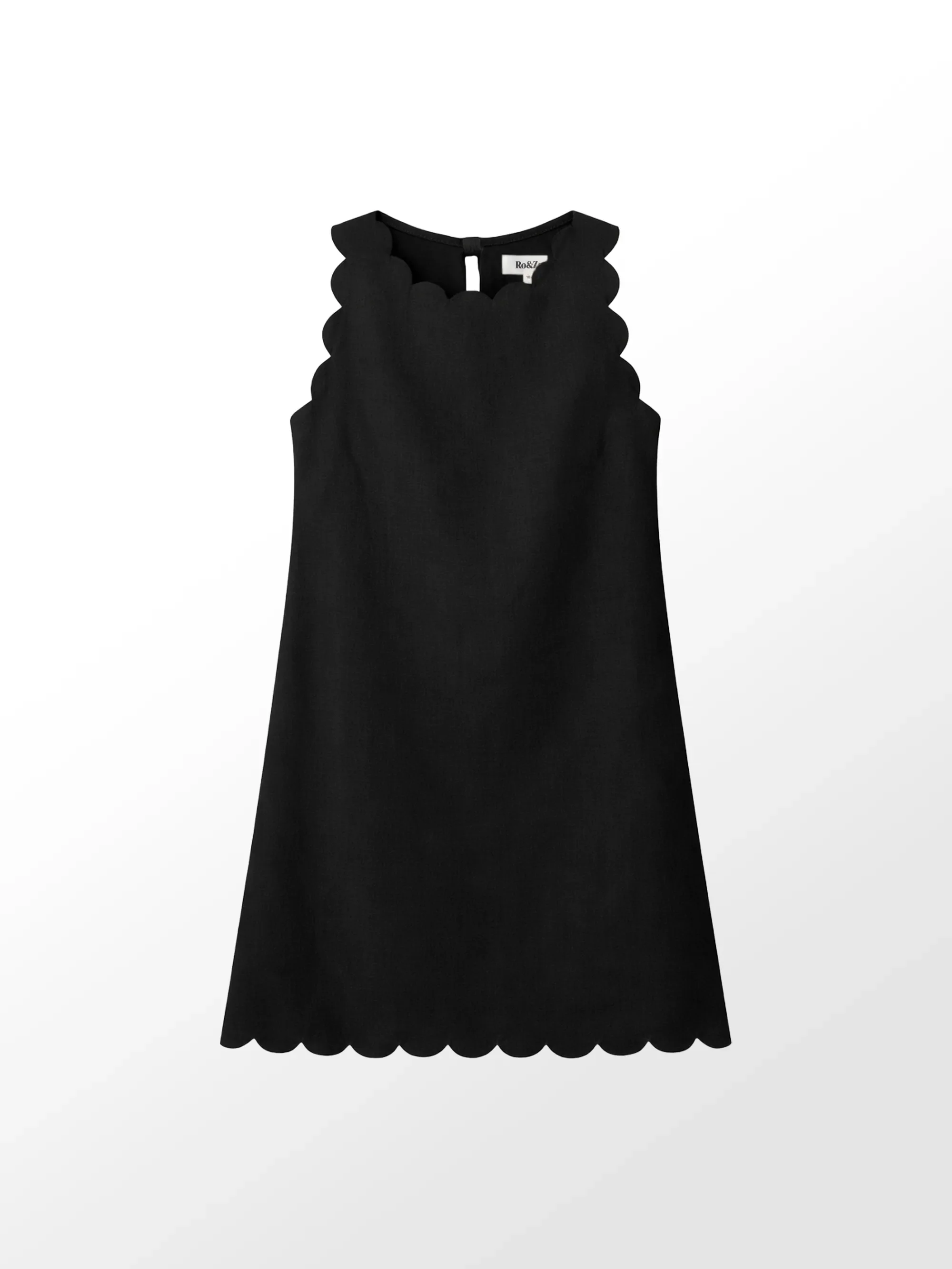Black Scallop Edge Mini Dress With Linen - Image 5