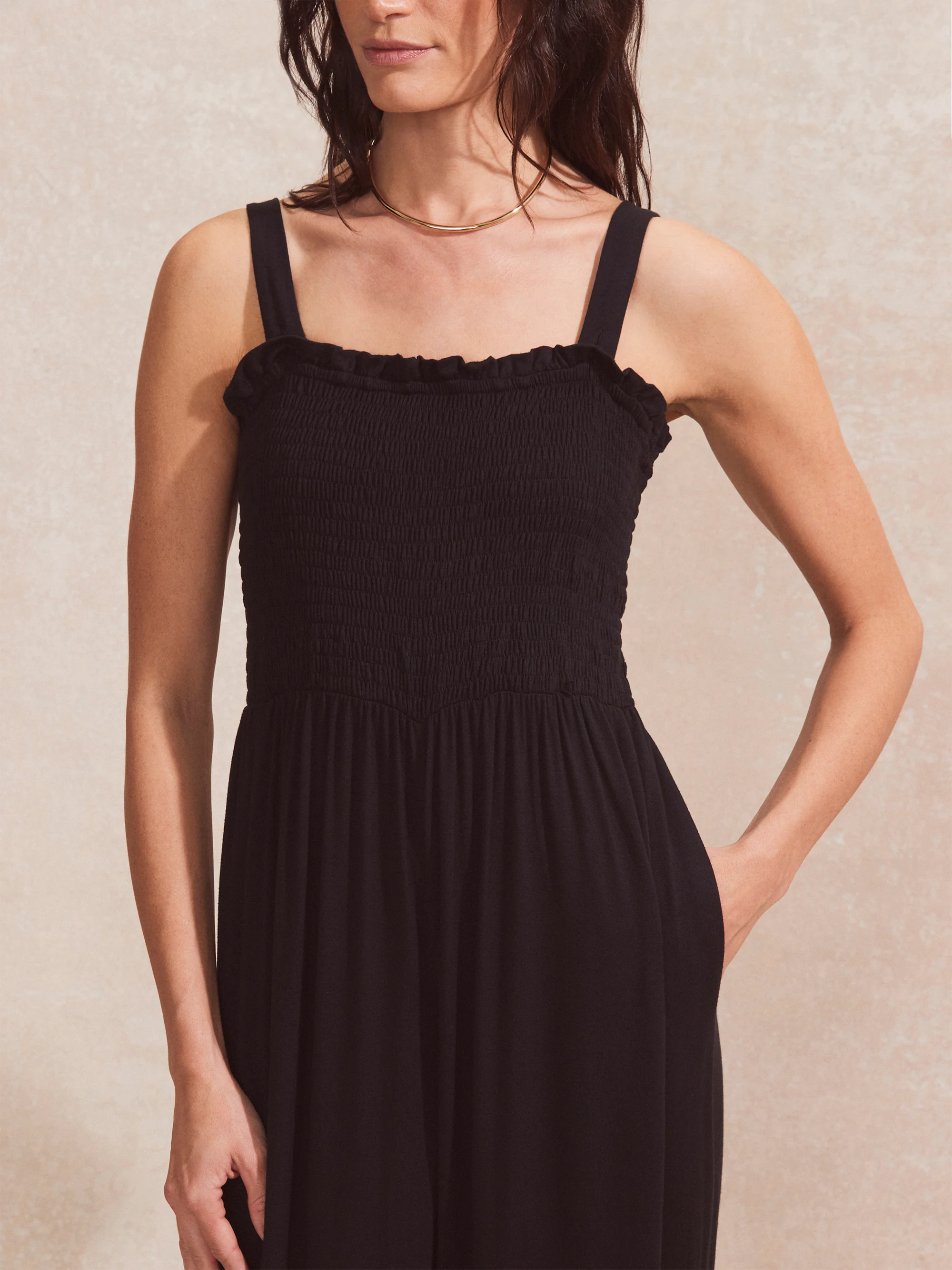 Black Shirred Bodice Jersey Jumpsuit - Image 3