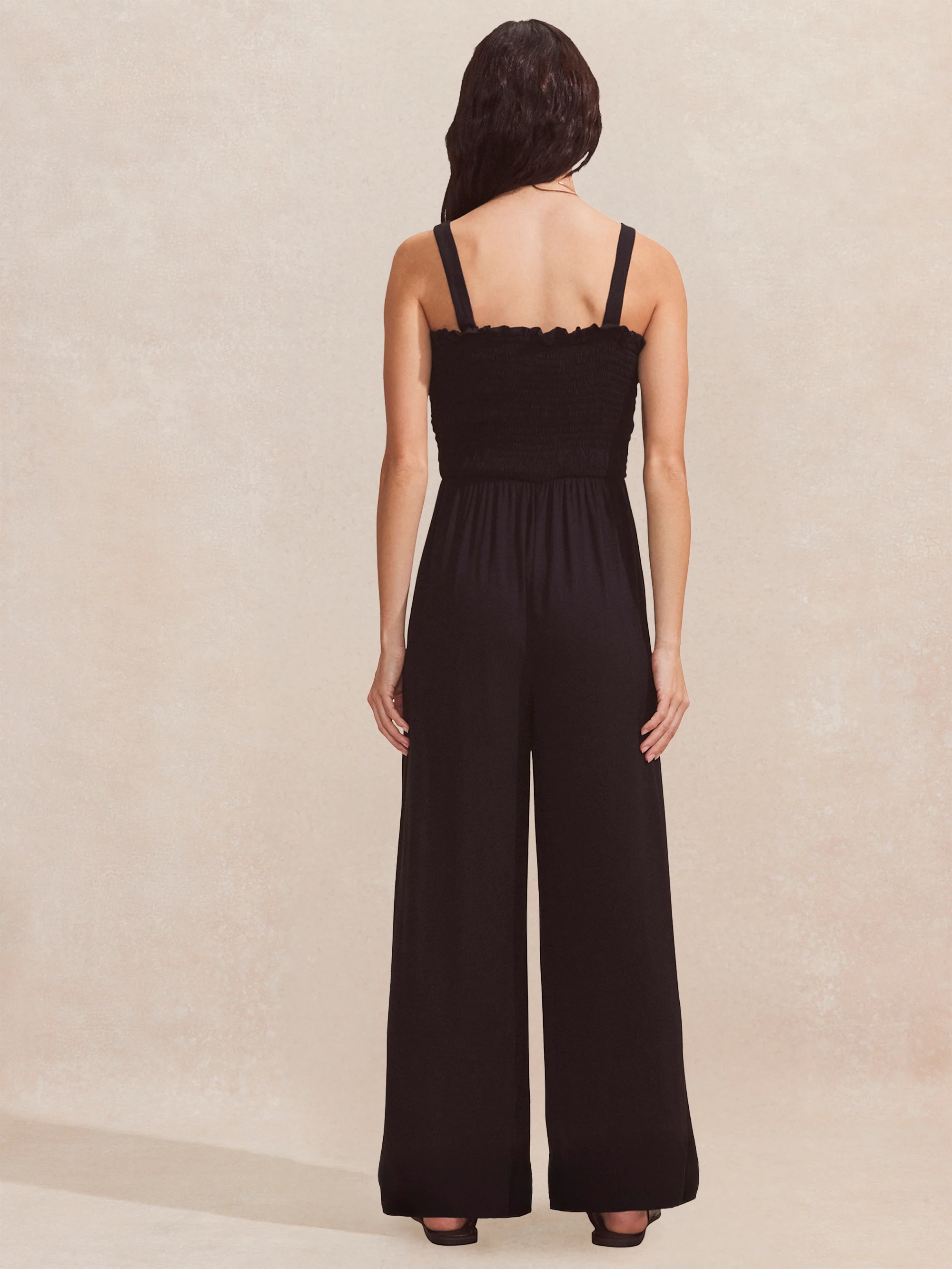 Black Shirred Bodice Jersey Jumpsuit - Image 4