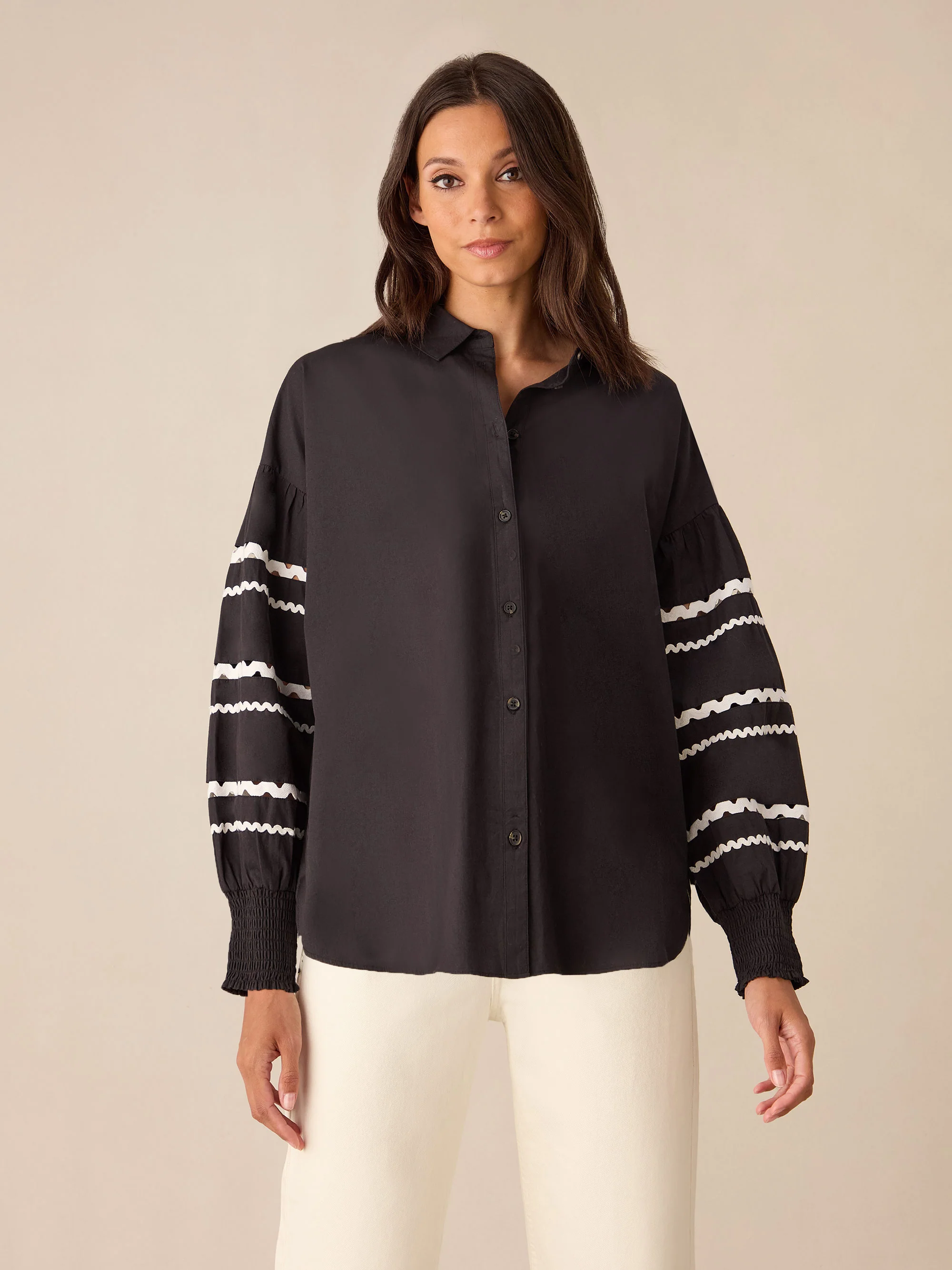 Black Trim Insert Sleeve Shirt - Image 4
