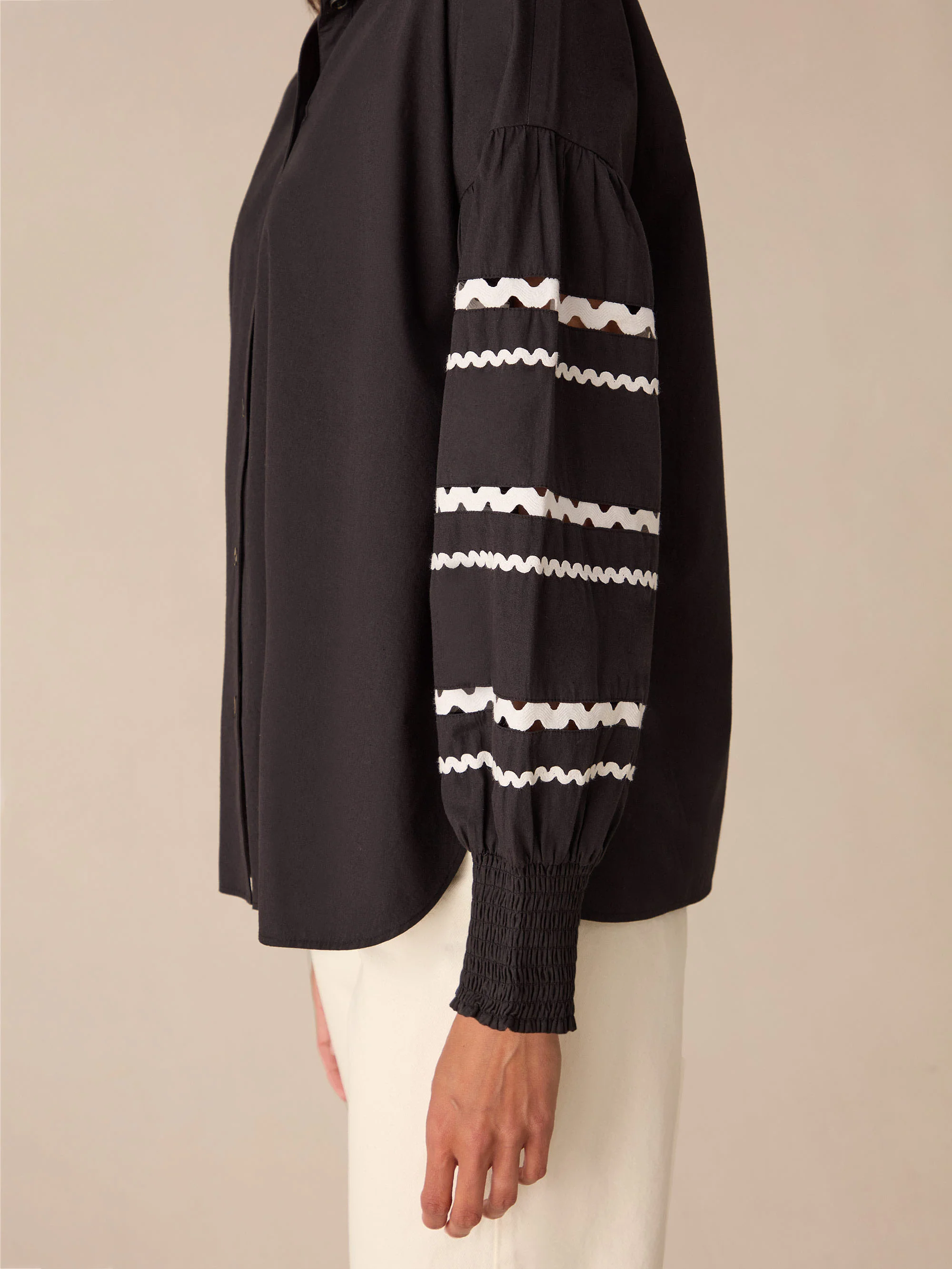 Black Trim Insert Sleeve Shirt - Image 5