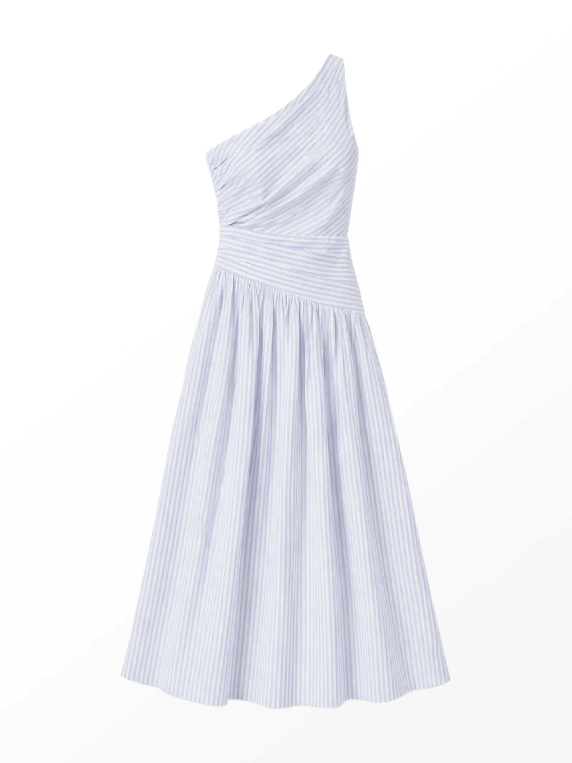 Blue And White Stripe Cotton One Shoulder Dress - Image 6