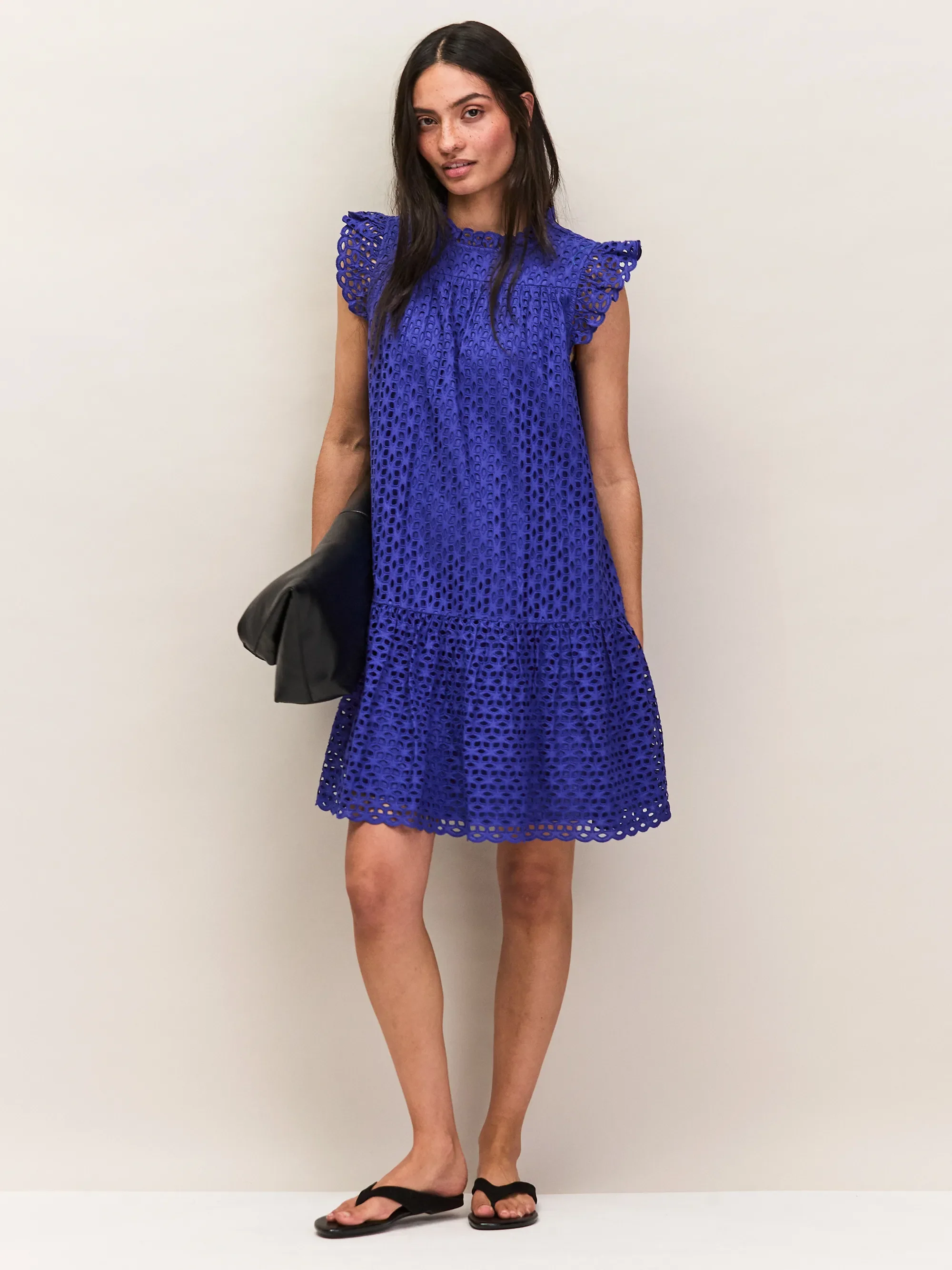 Blue Broderie Anglaise Cotton Mini Dress - Image 4