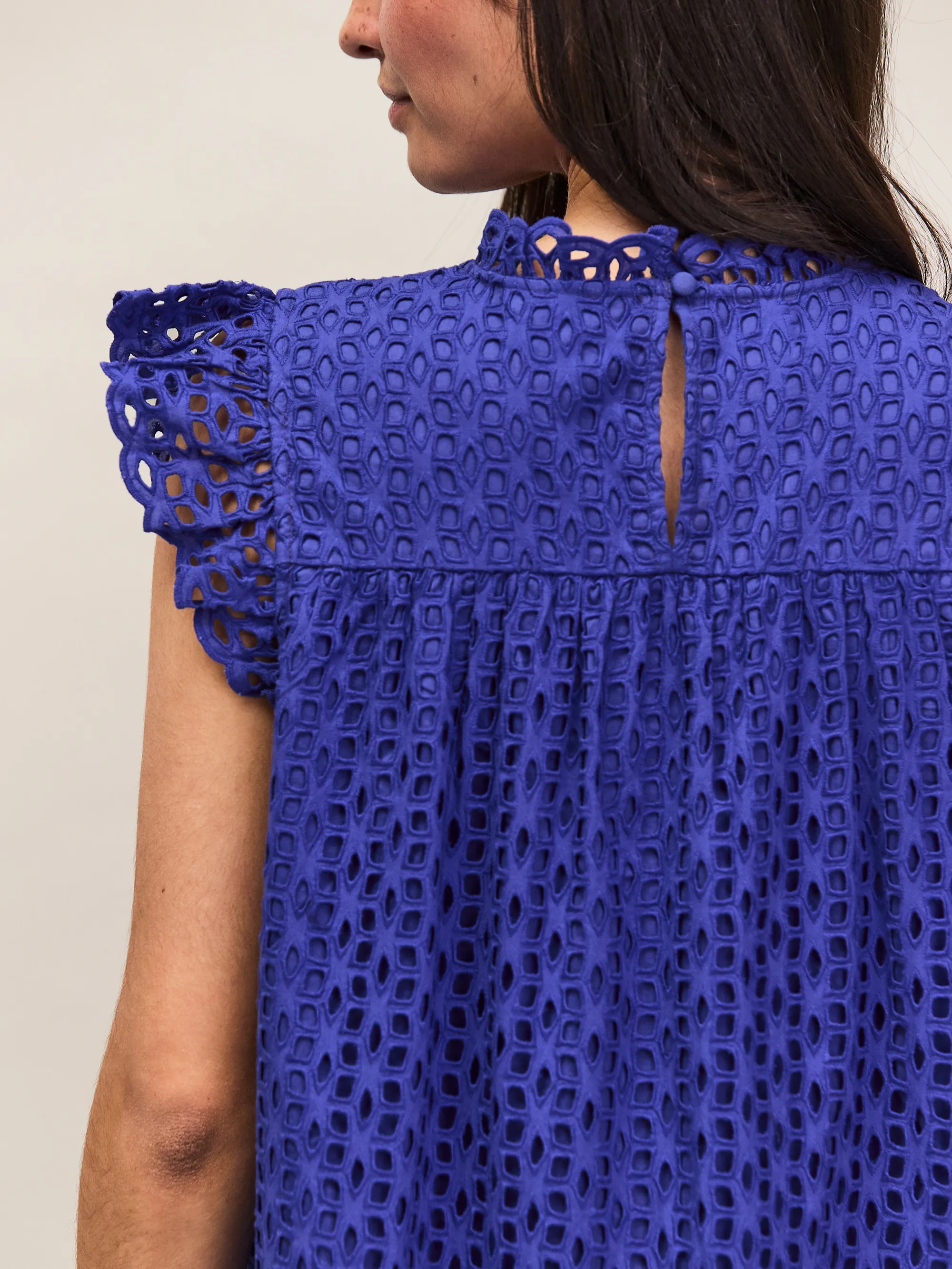 Blue Broderie Anglaise Cotton Mini Dress - Image 5