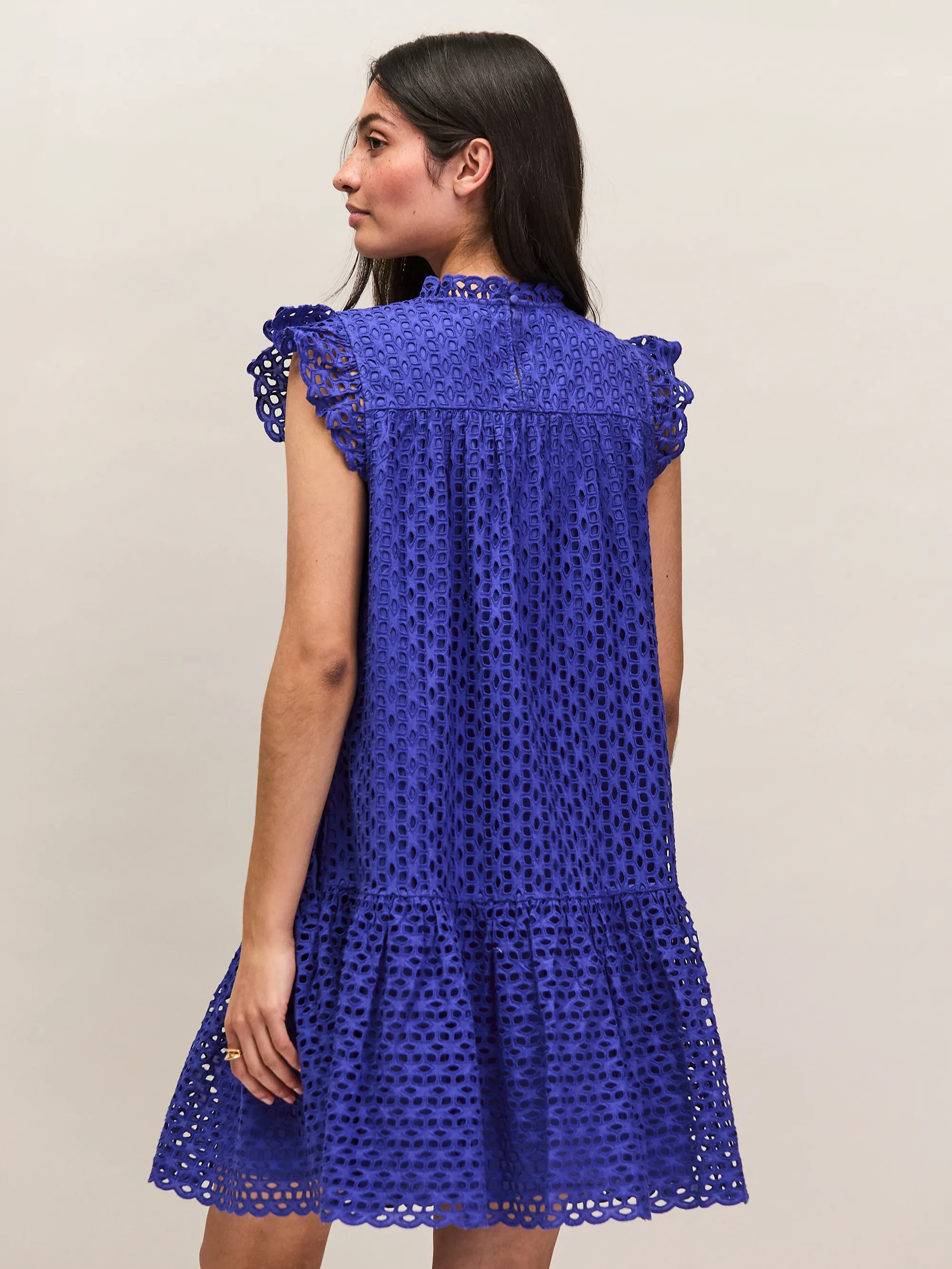 Blue Broderie Anglaise Cotton Mini Dress - Image 6