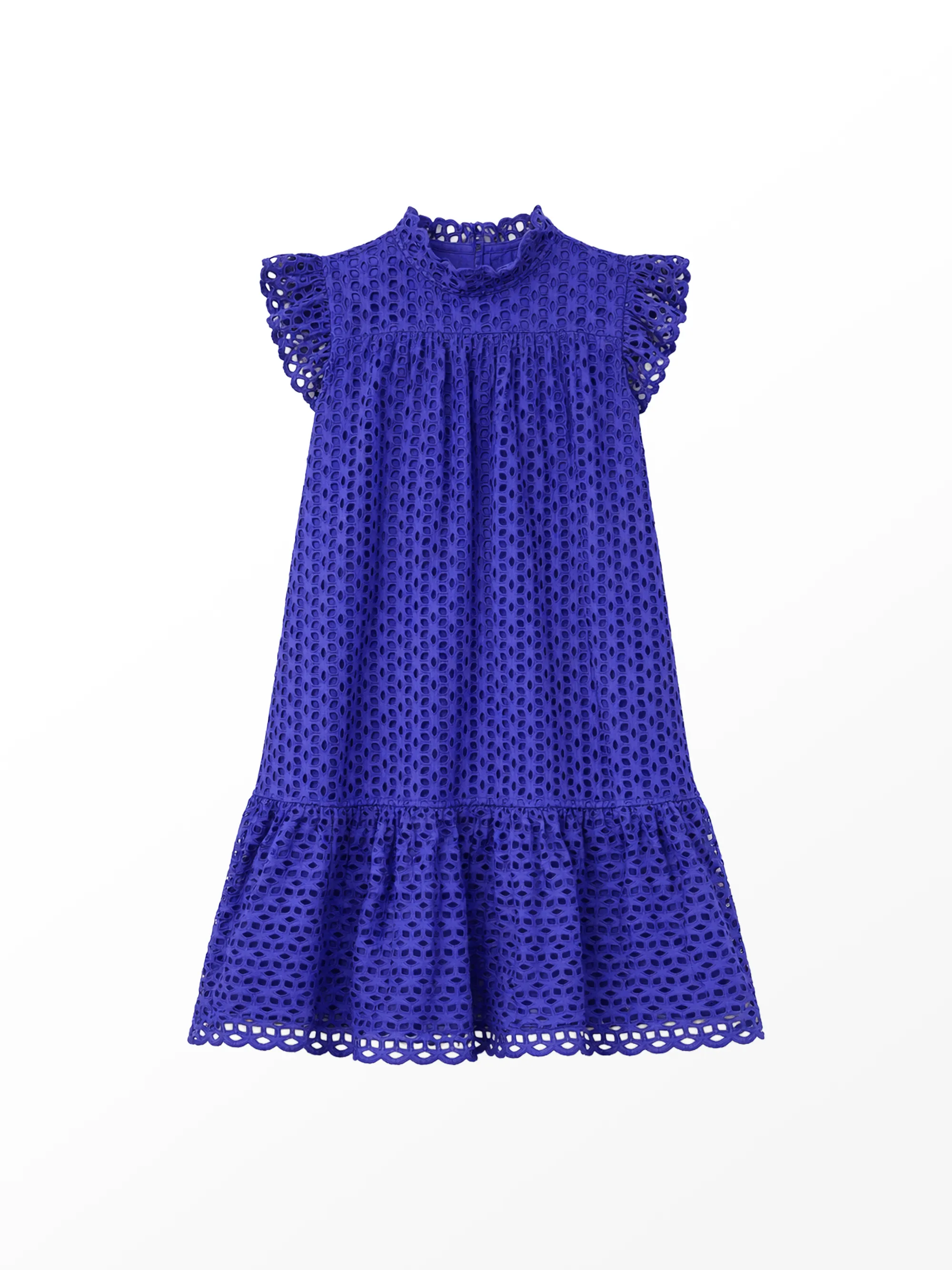 Blue Broderie Anglaise Cotton Mini Dress - Image 7