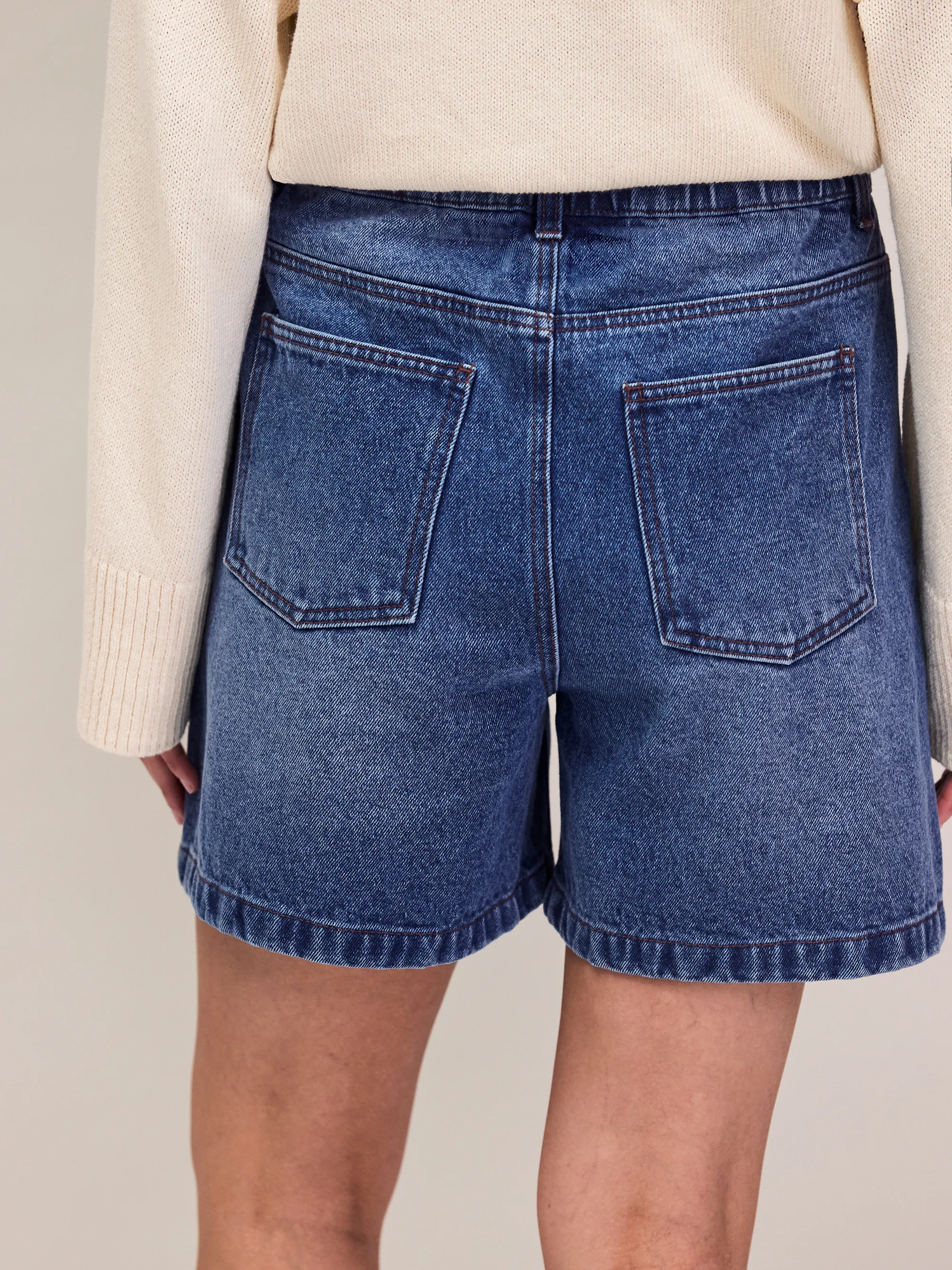 Blue Denim Drawstring Shorts - Image 4