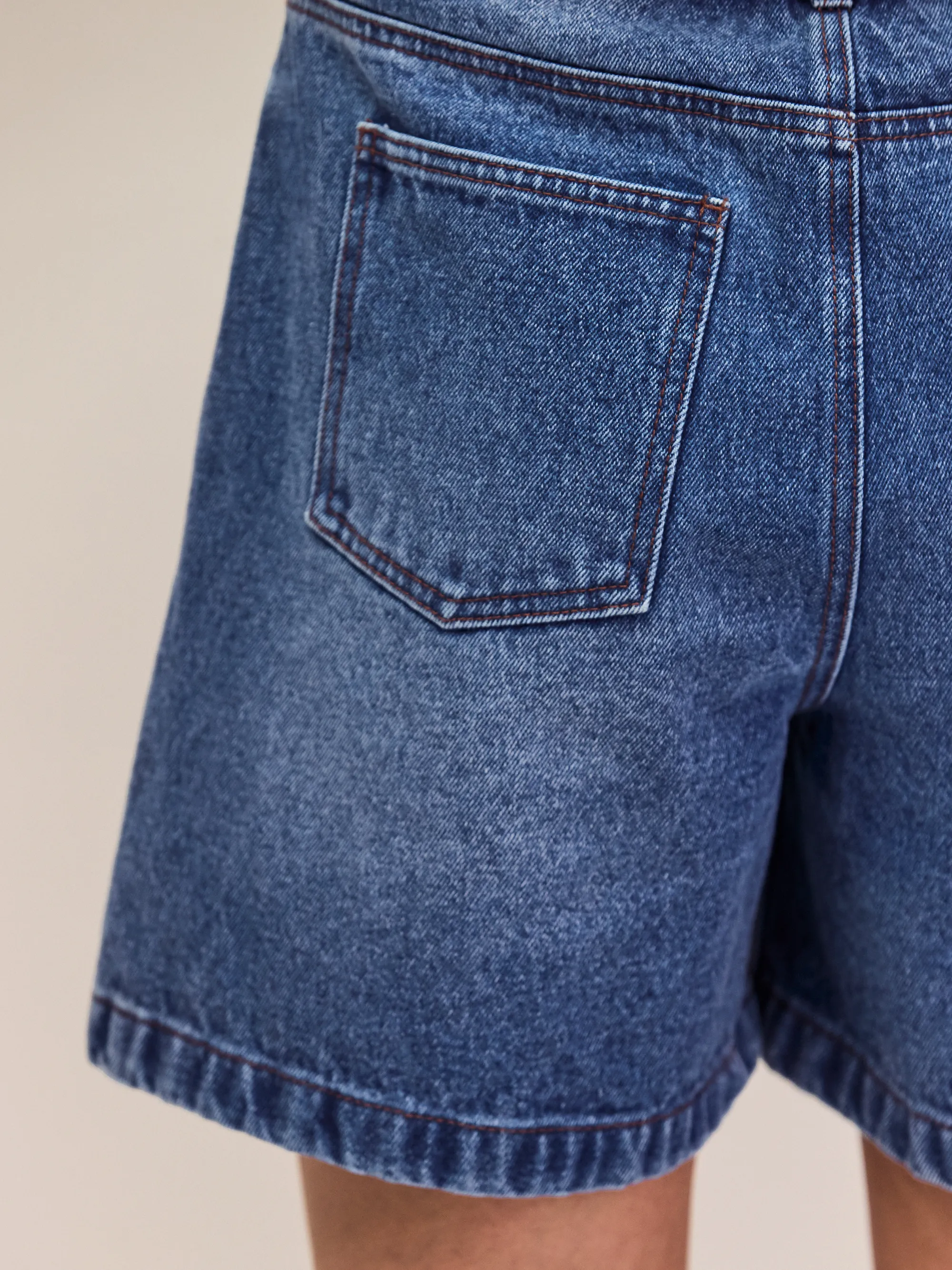 Blue Denim Drawstring Shorts - Image 5
