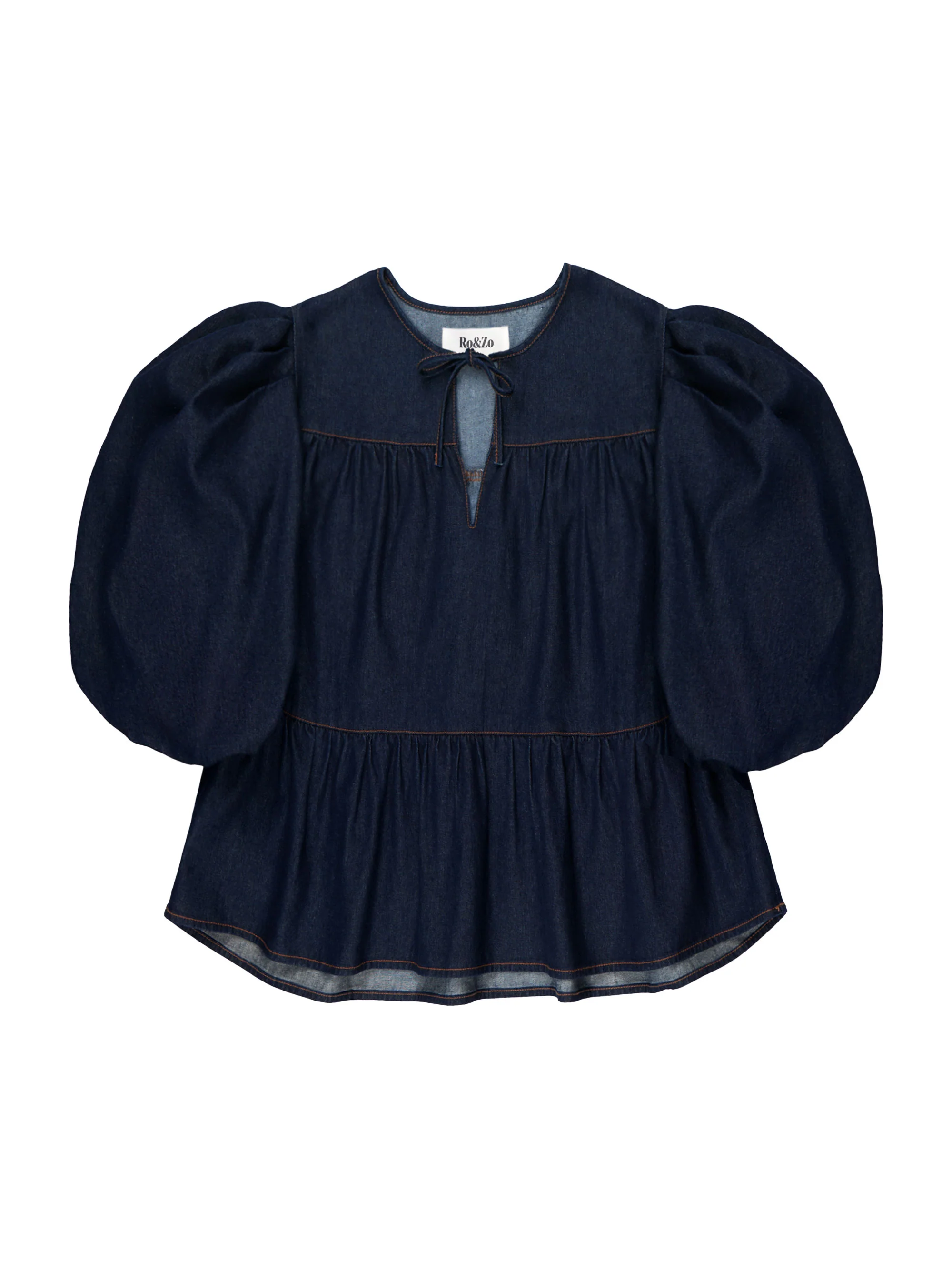 Dark-Blue Puff-Sleeve Denim Top - Image 6