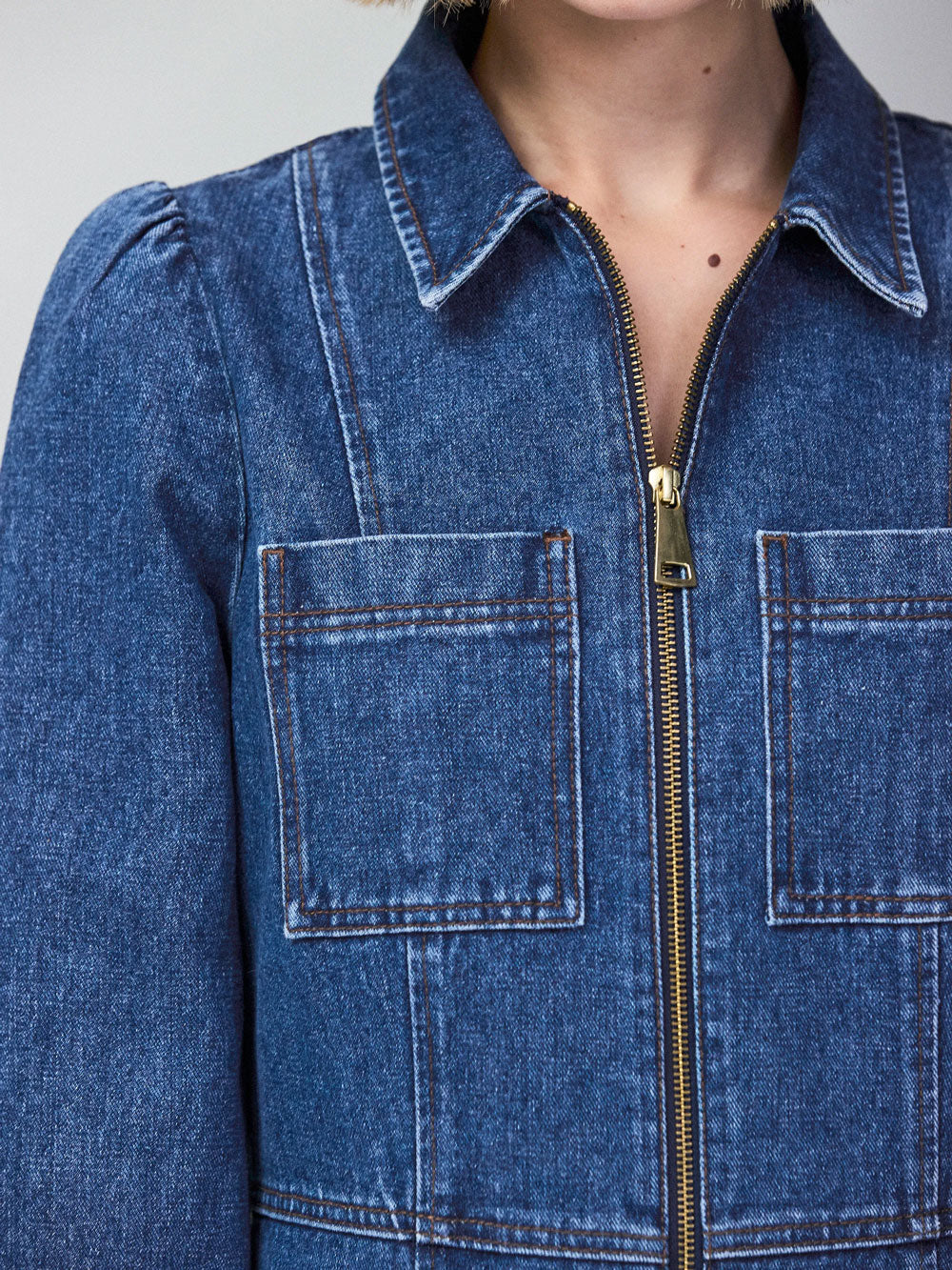 Blue Denim Zip Front Mini Dress - Image 5