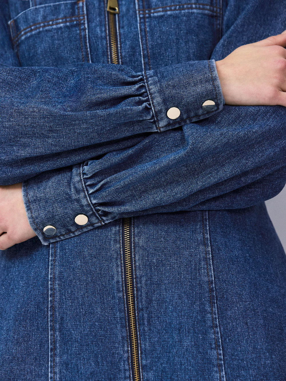 Blue Denim Zip Front Mini Dress - Image 6