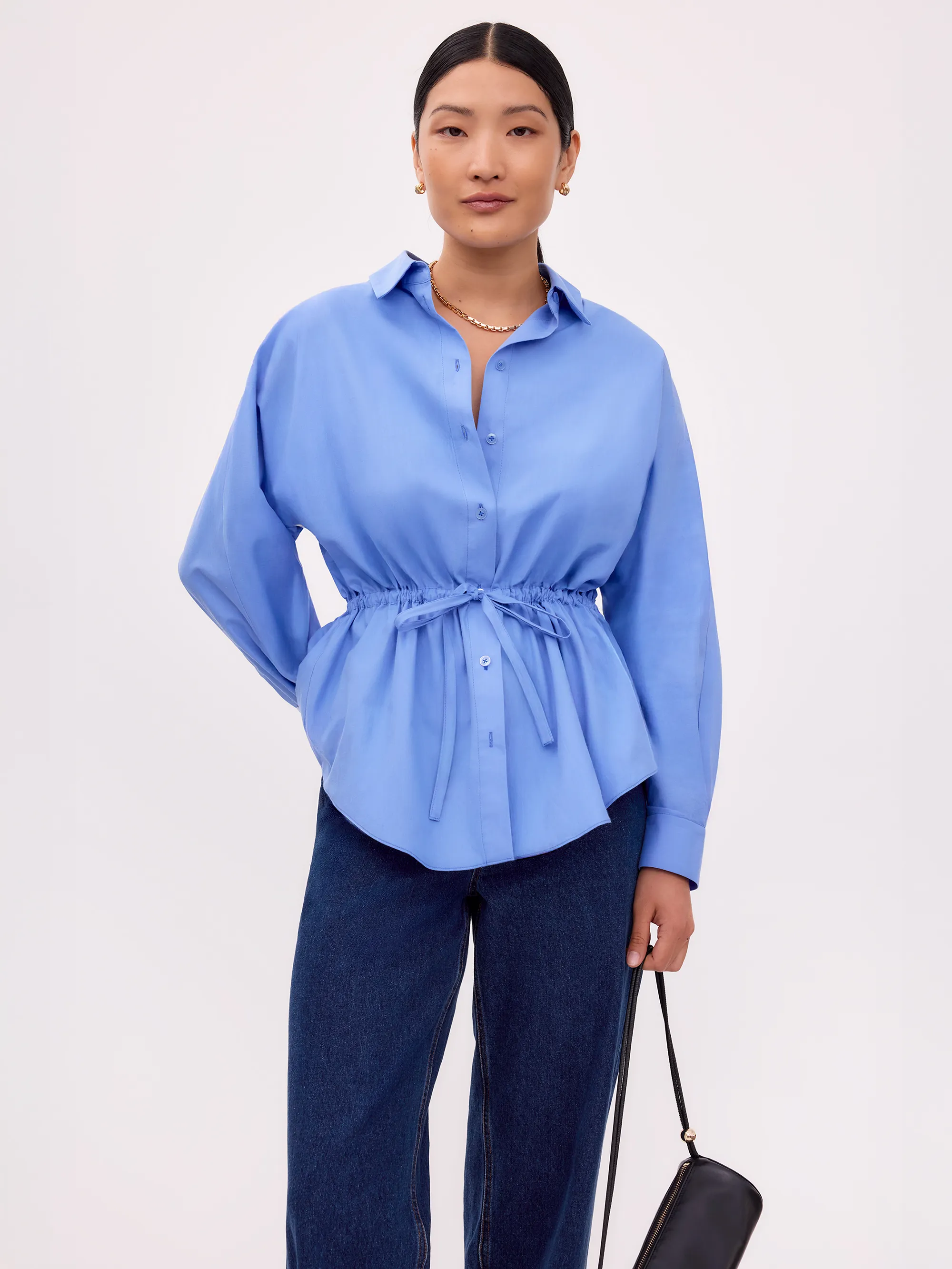Blue Gathered Waist Shirt - Image 3