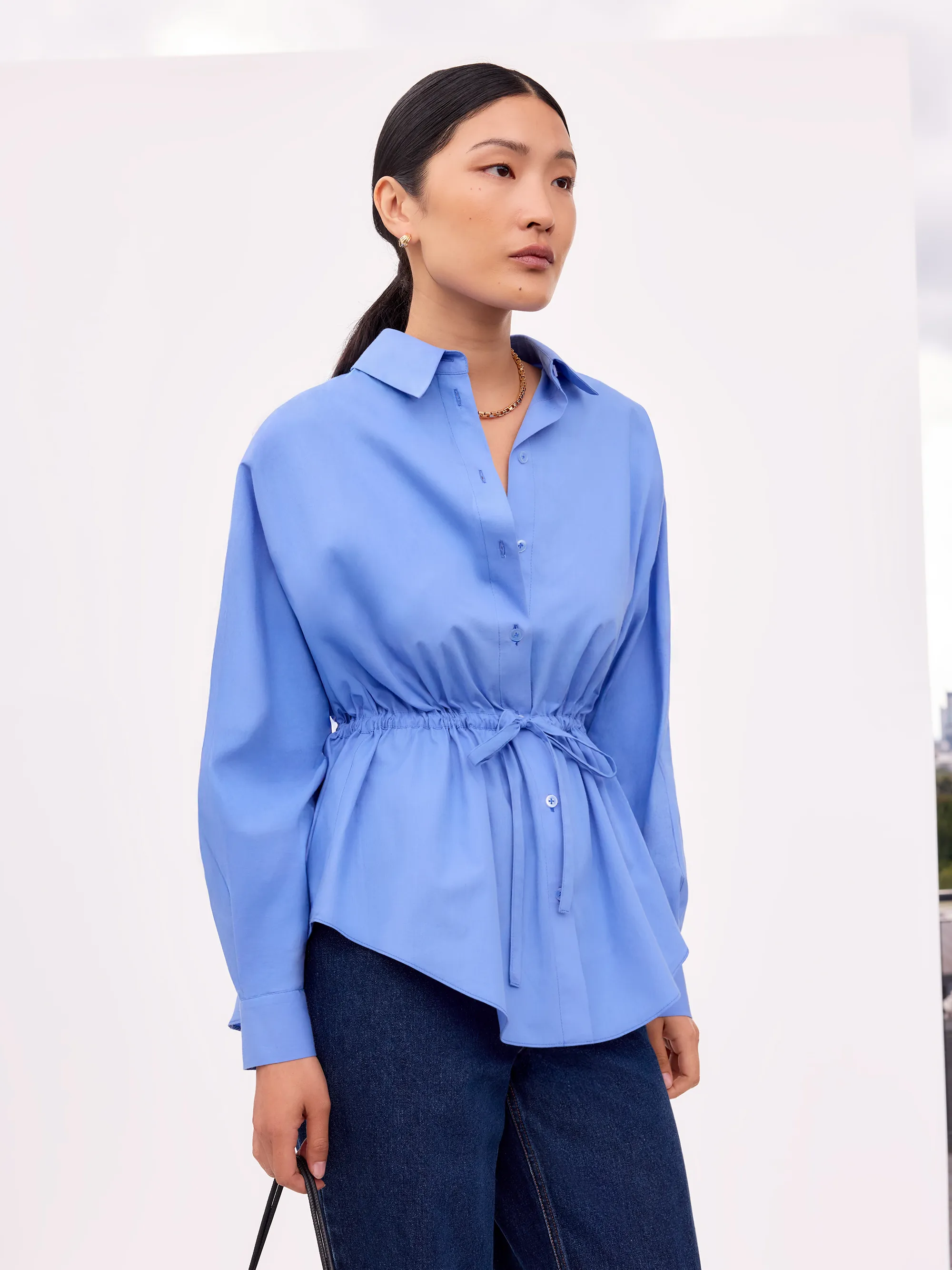 Blue Gathered Waist Shirt - Image 4