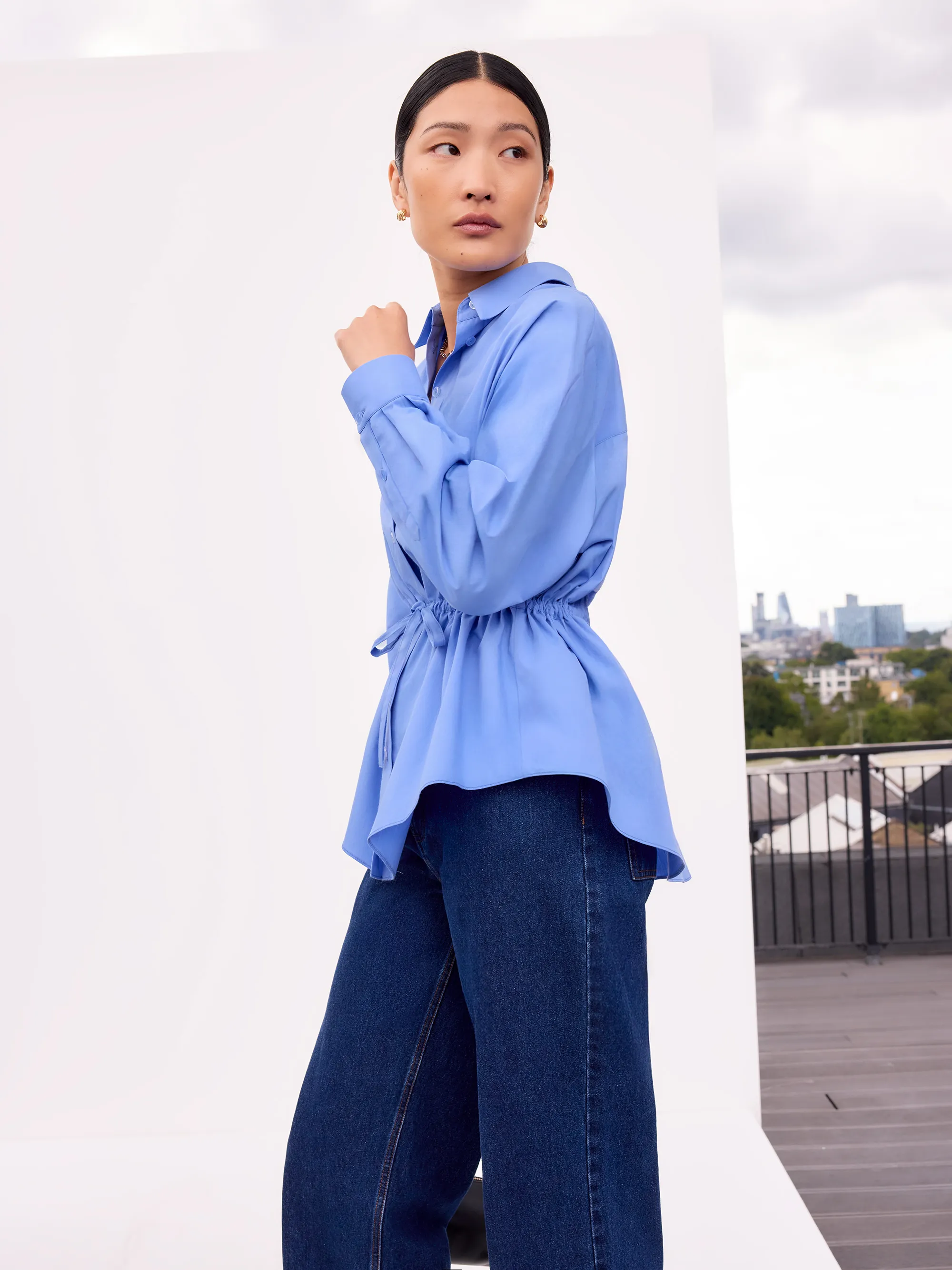 Blue Gathered Waist Shirt - Image 5