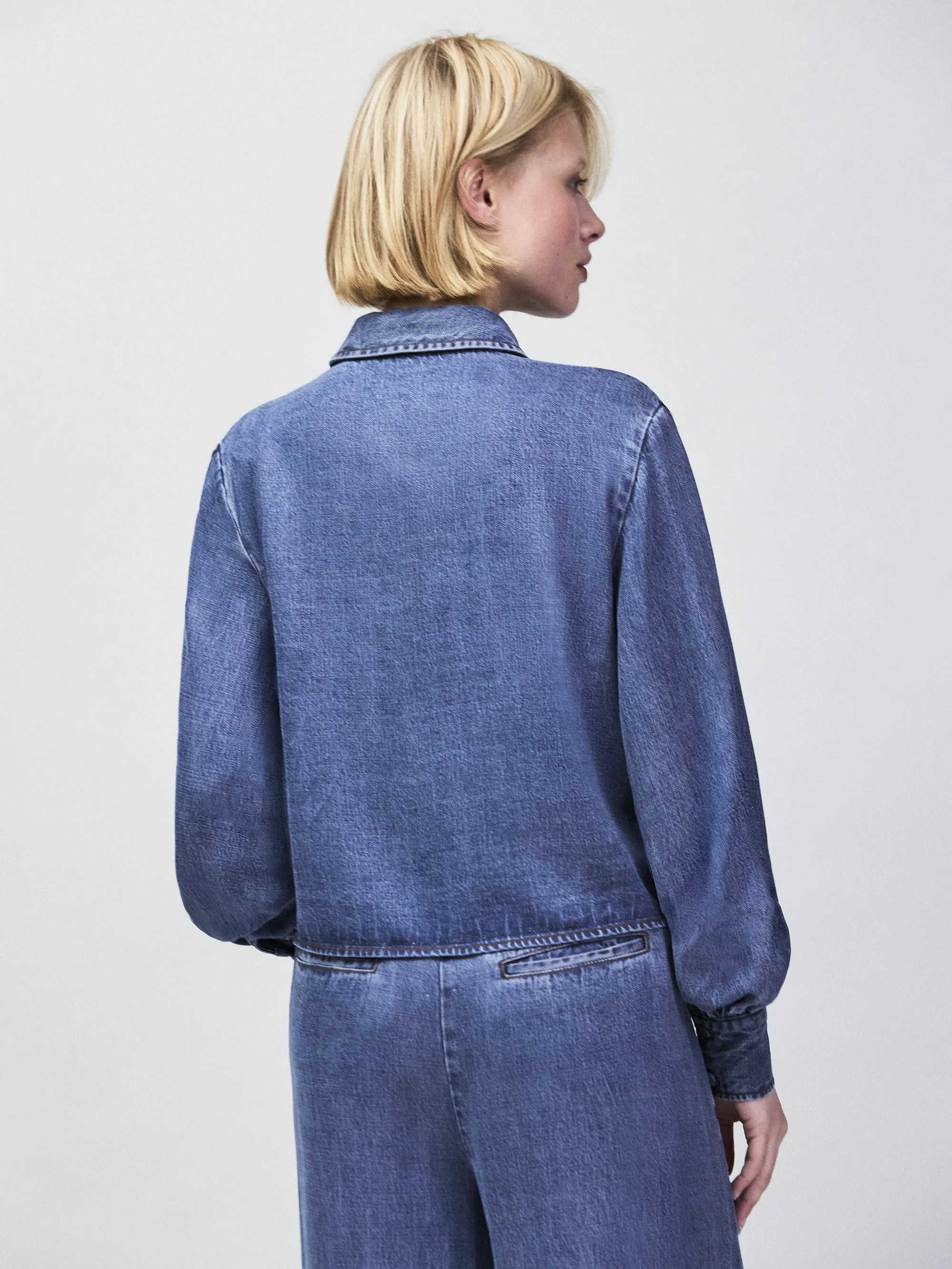 Blue Lyocell Denim Cropped Shirt - Image 4