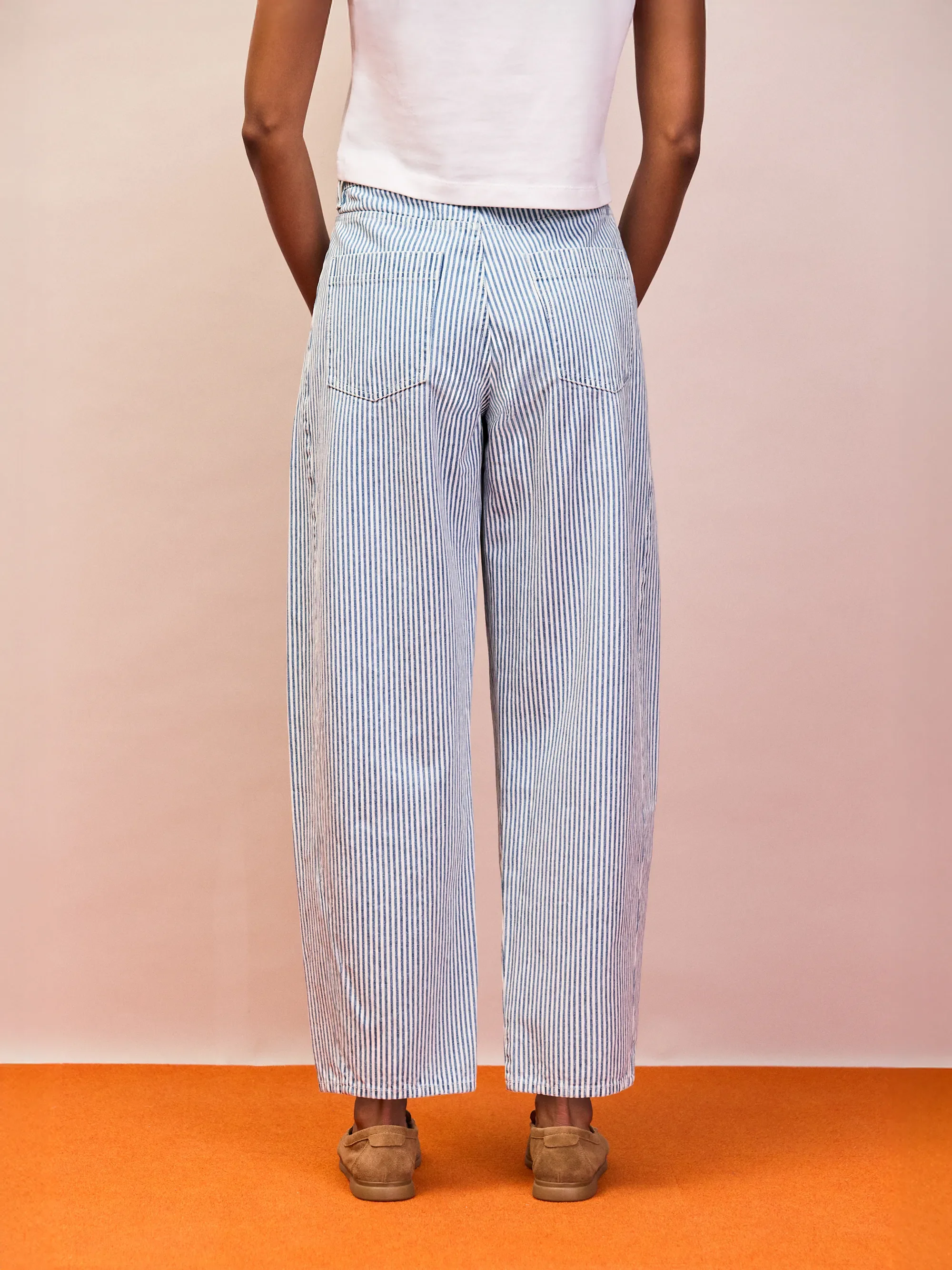 Blue Stripe Barrel Leg Jeans - Image 4