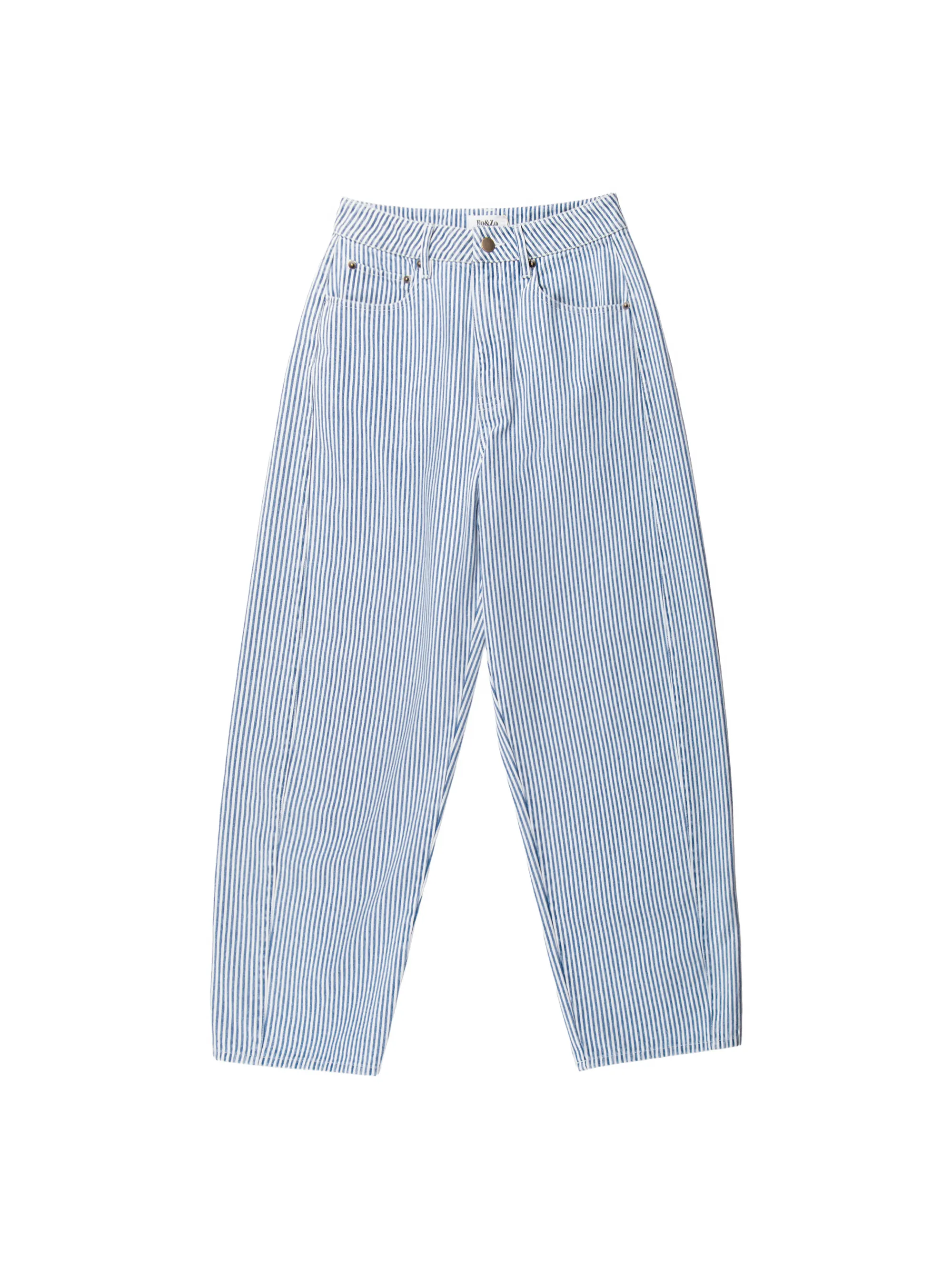 Blue Stripe Barrel Leg Jeans - Image 5