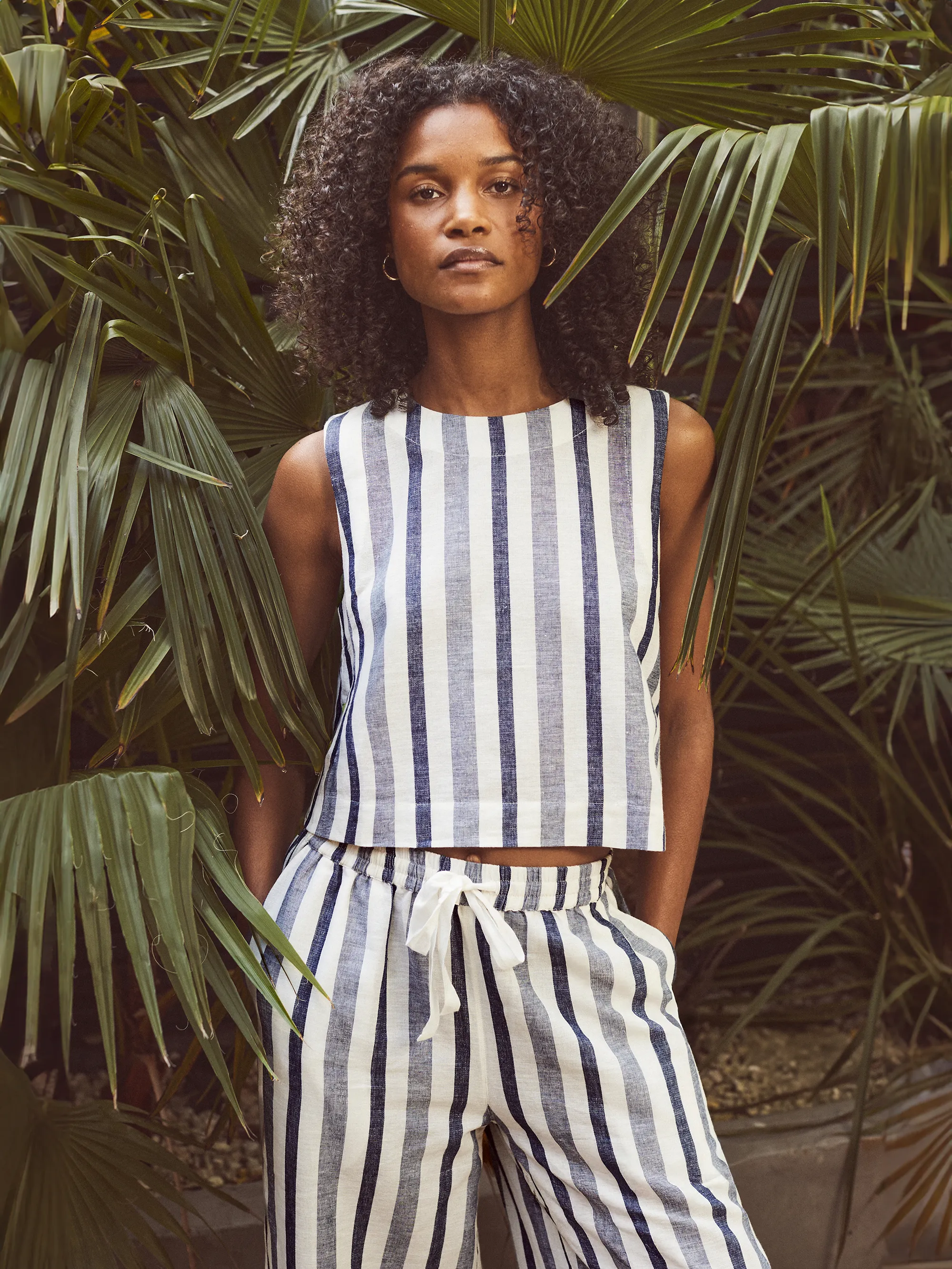 Blue Stripe Linen Blend Shell Top - Image 3