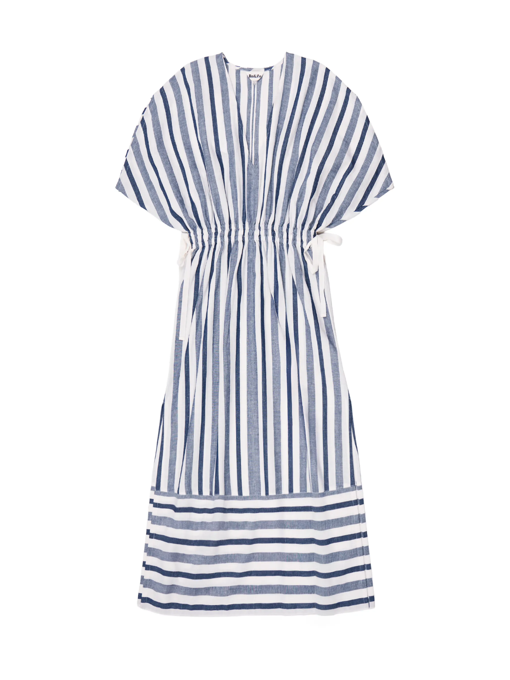 Blue Stripe Linen Blend Tie Waist Dress - Image 7