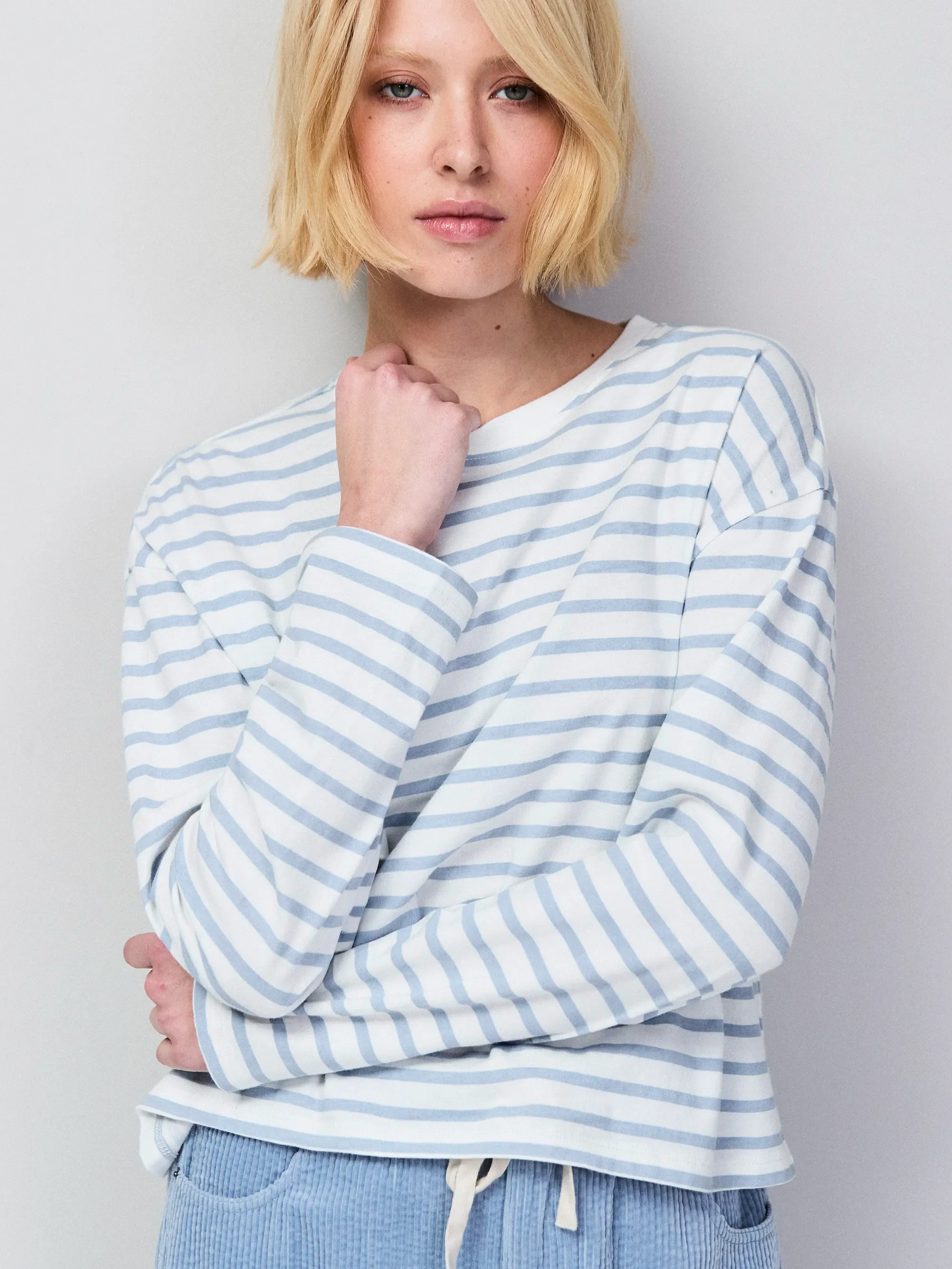 Blue Stripe Long-Sleeved Organic Cotton T-Shirt - Image 3
