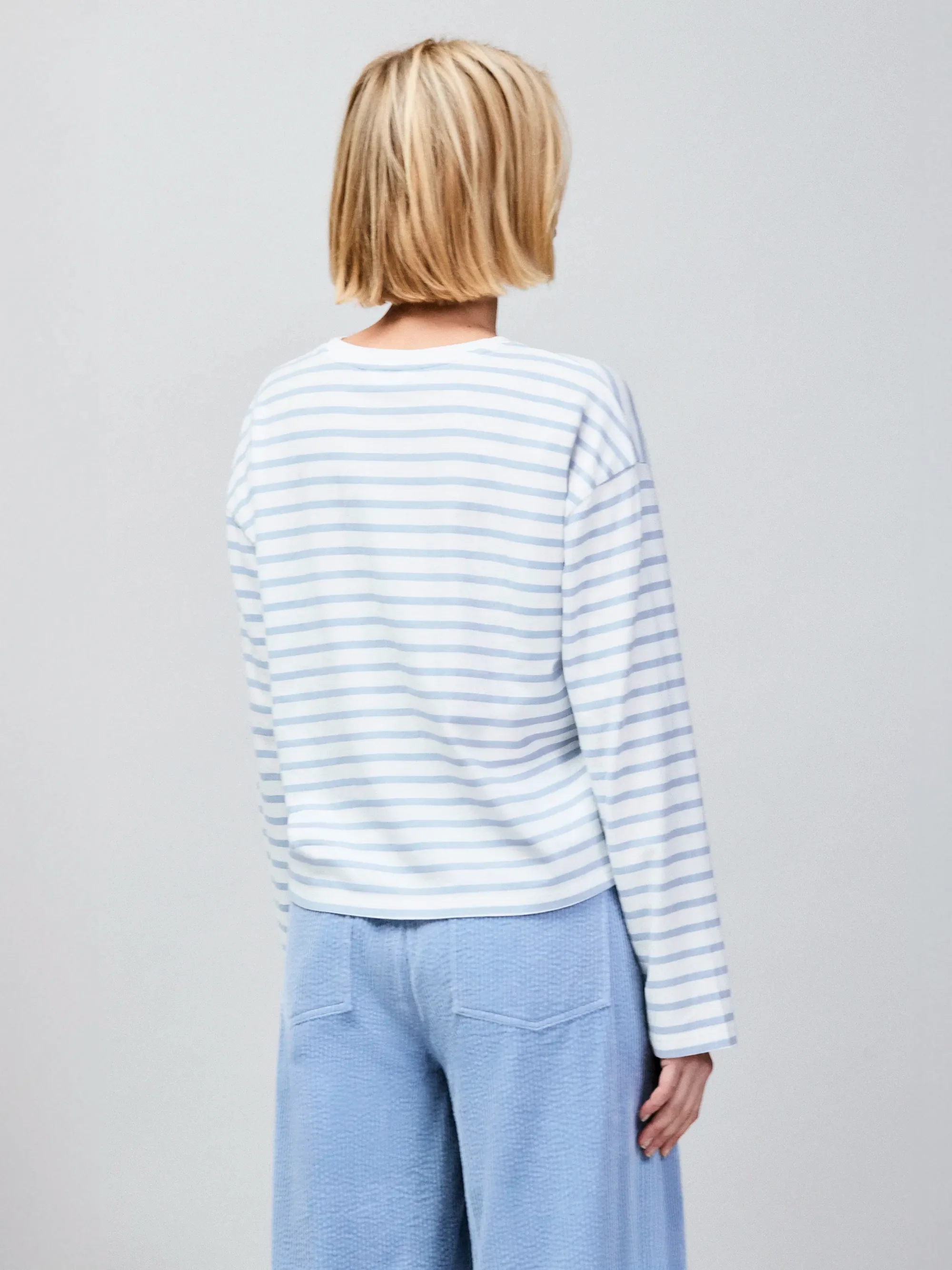 Blue Stripe Long-Sleeved Organic Cotton T-Shirt - Image 4