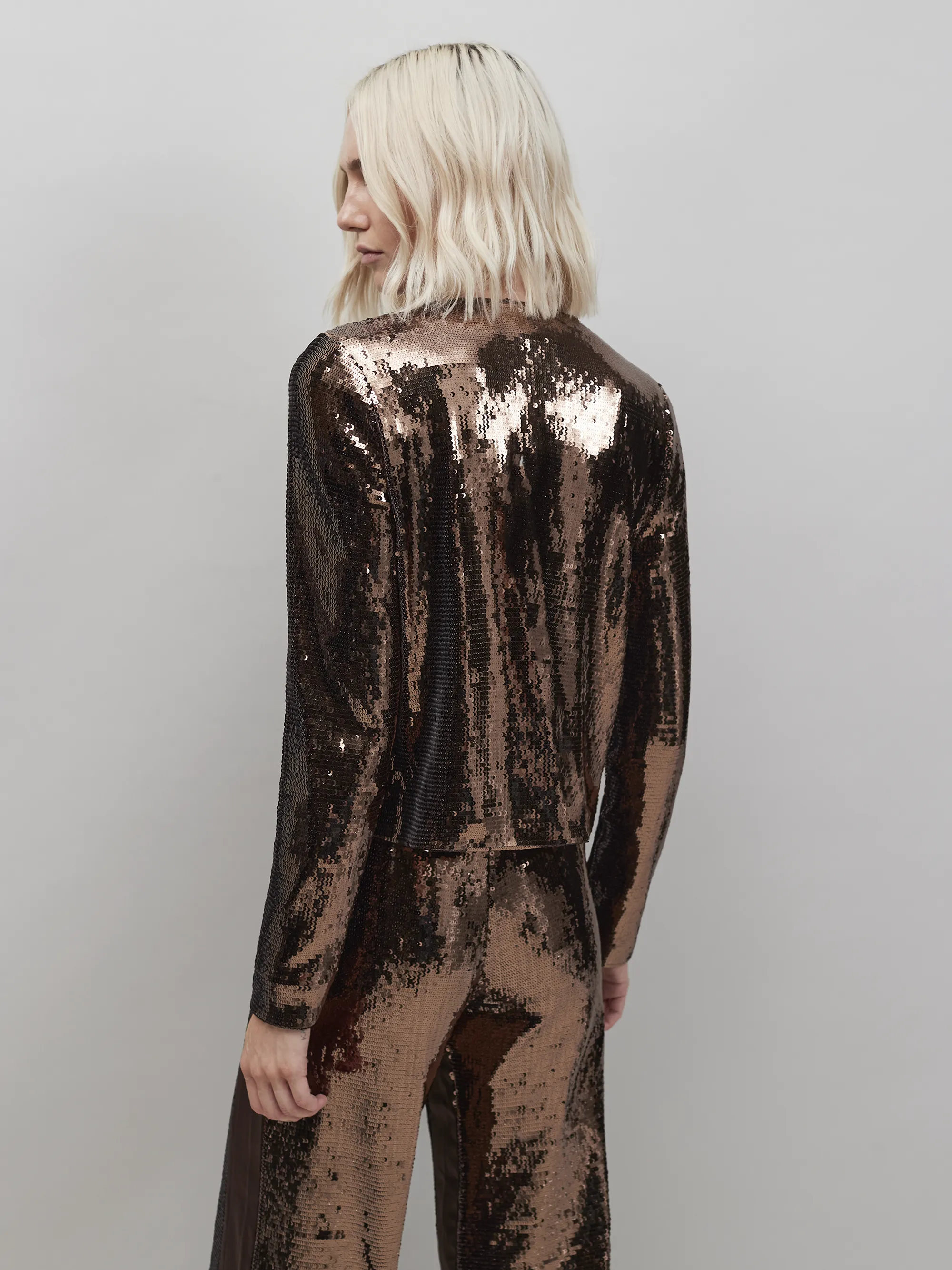 Chocolate Brown Bow Front Sequin Jacket - Image 3