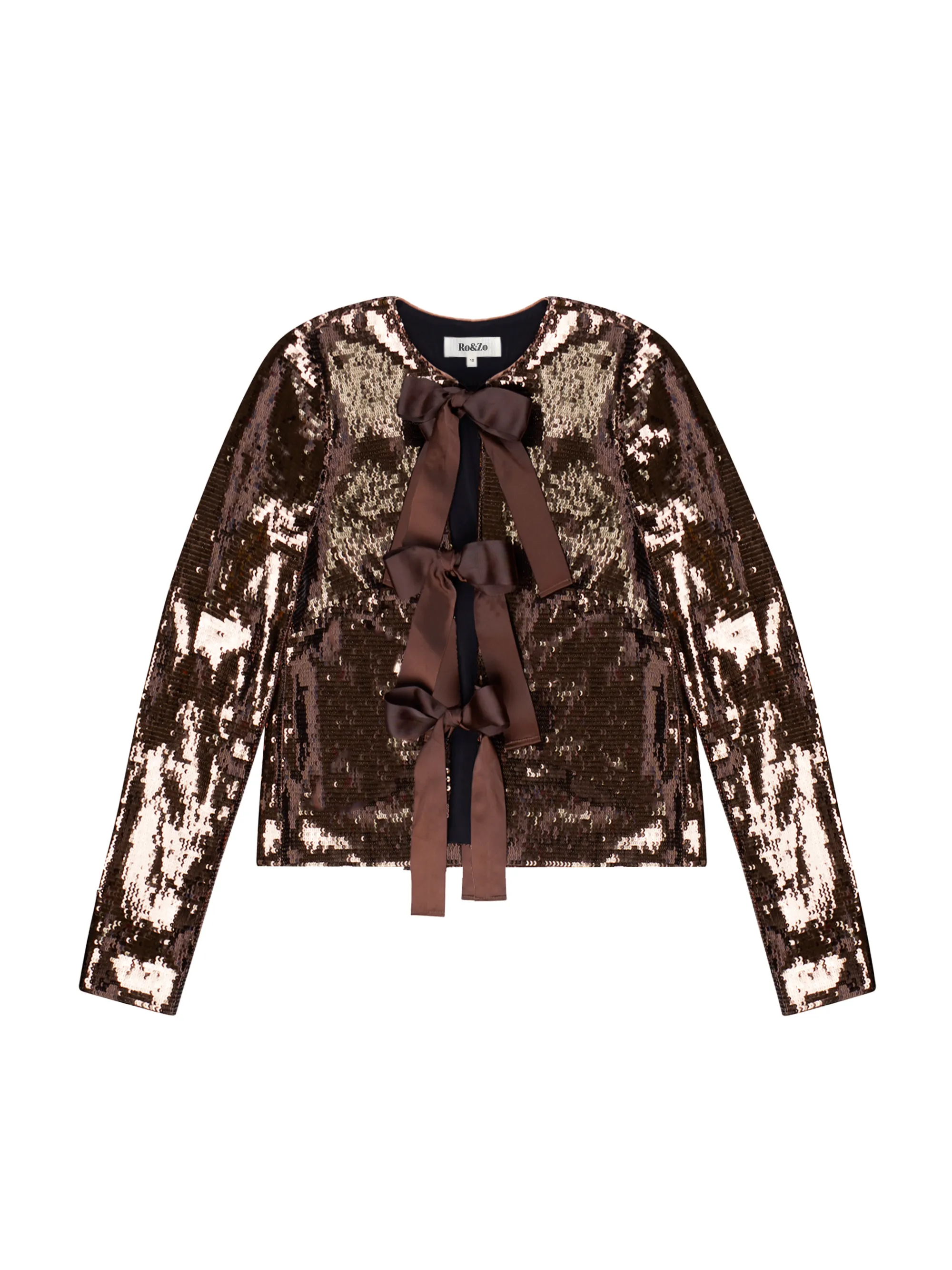 Chocolate Brown Bow Front Sequin Jacket - Image 4
