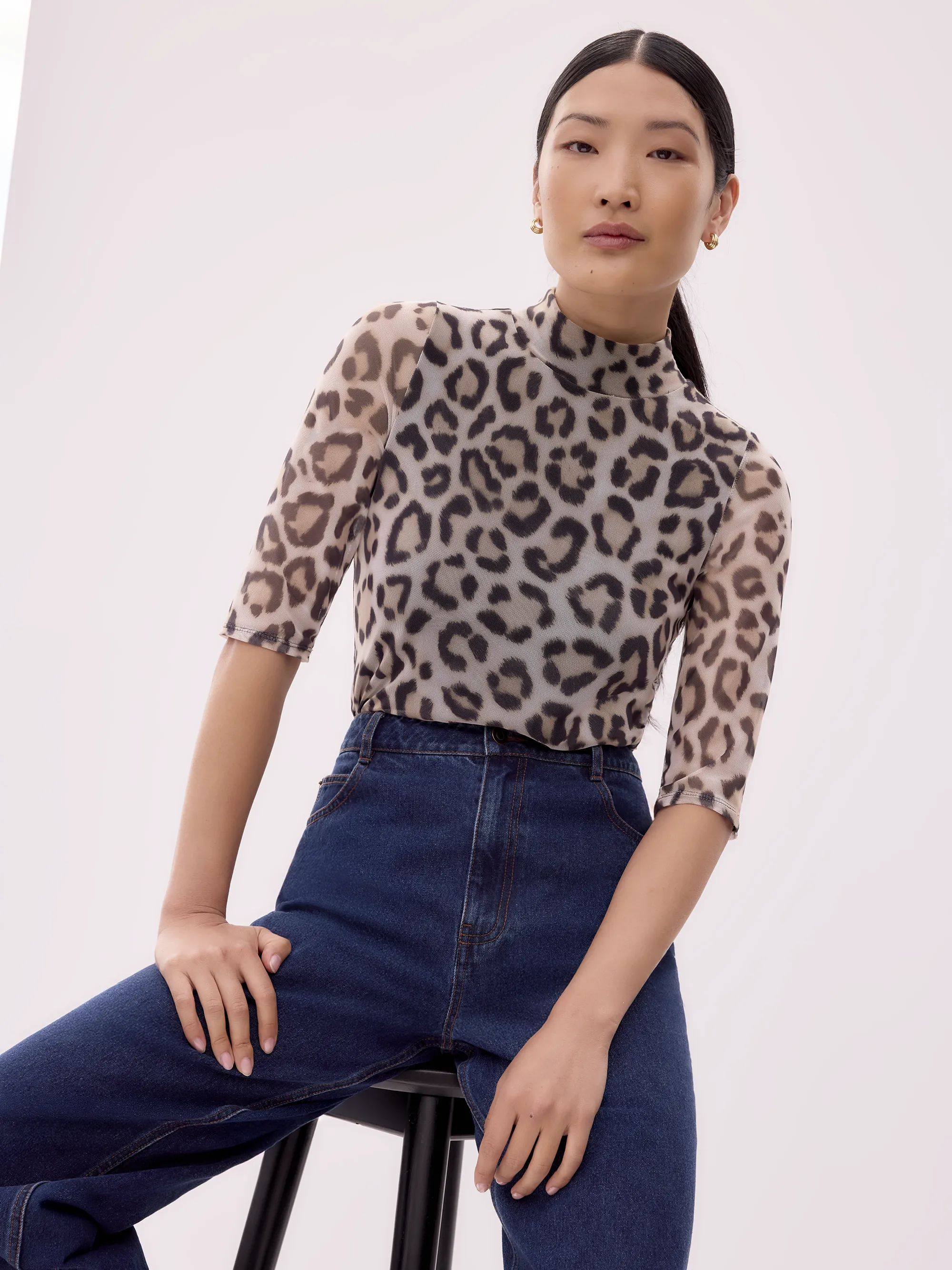 Brown Leopard Print Mesh Top - Image 5