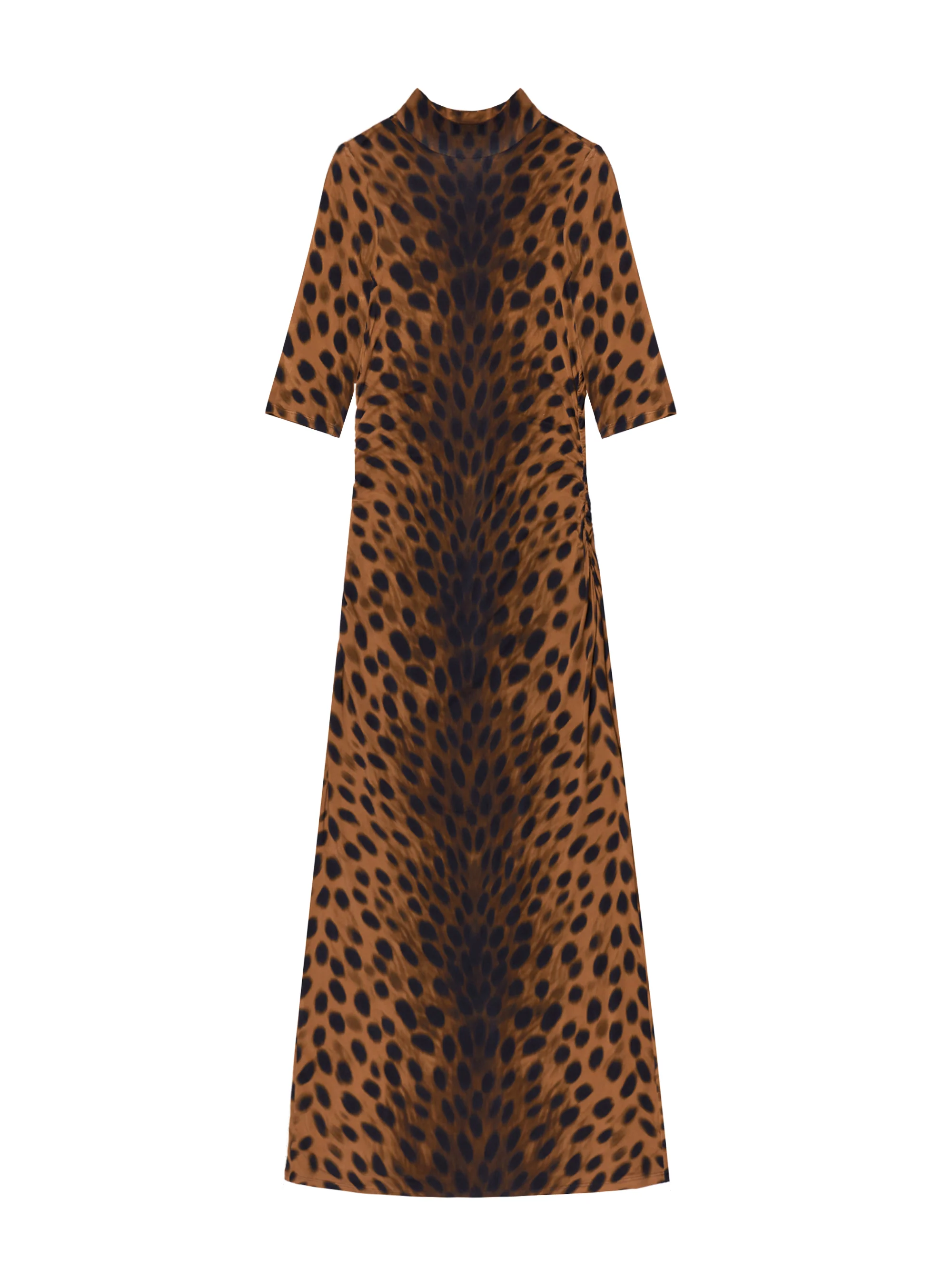Brown Leopard Print Mock Neck Jersey Dress - Image 5