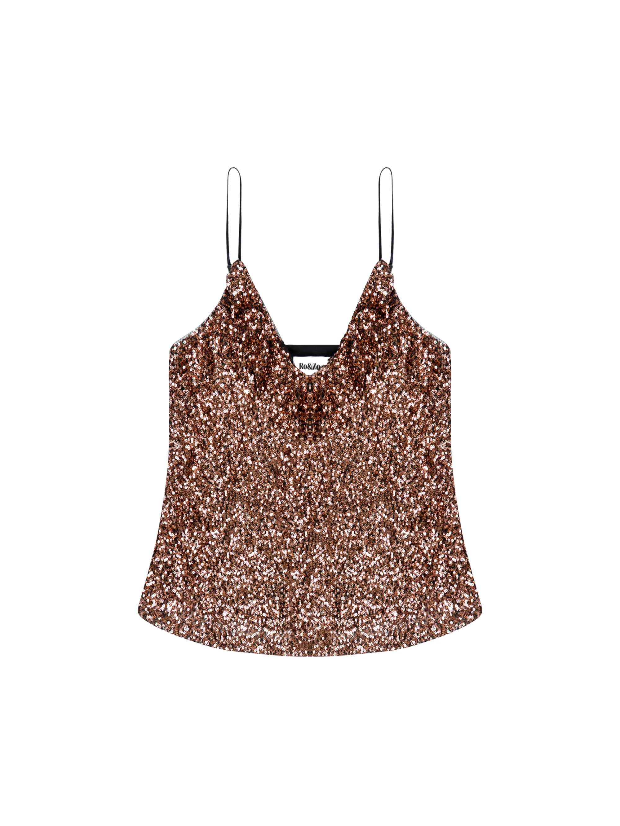 Brown Ruffle Neckline Sequin Cami Top - Image 5