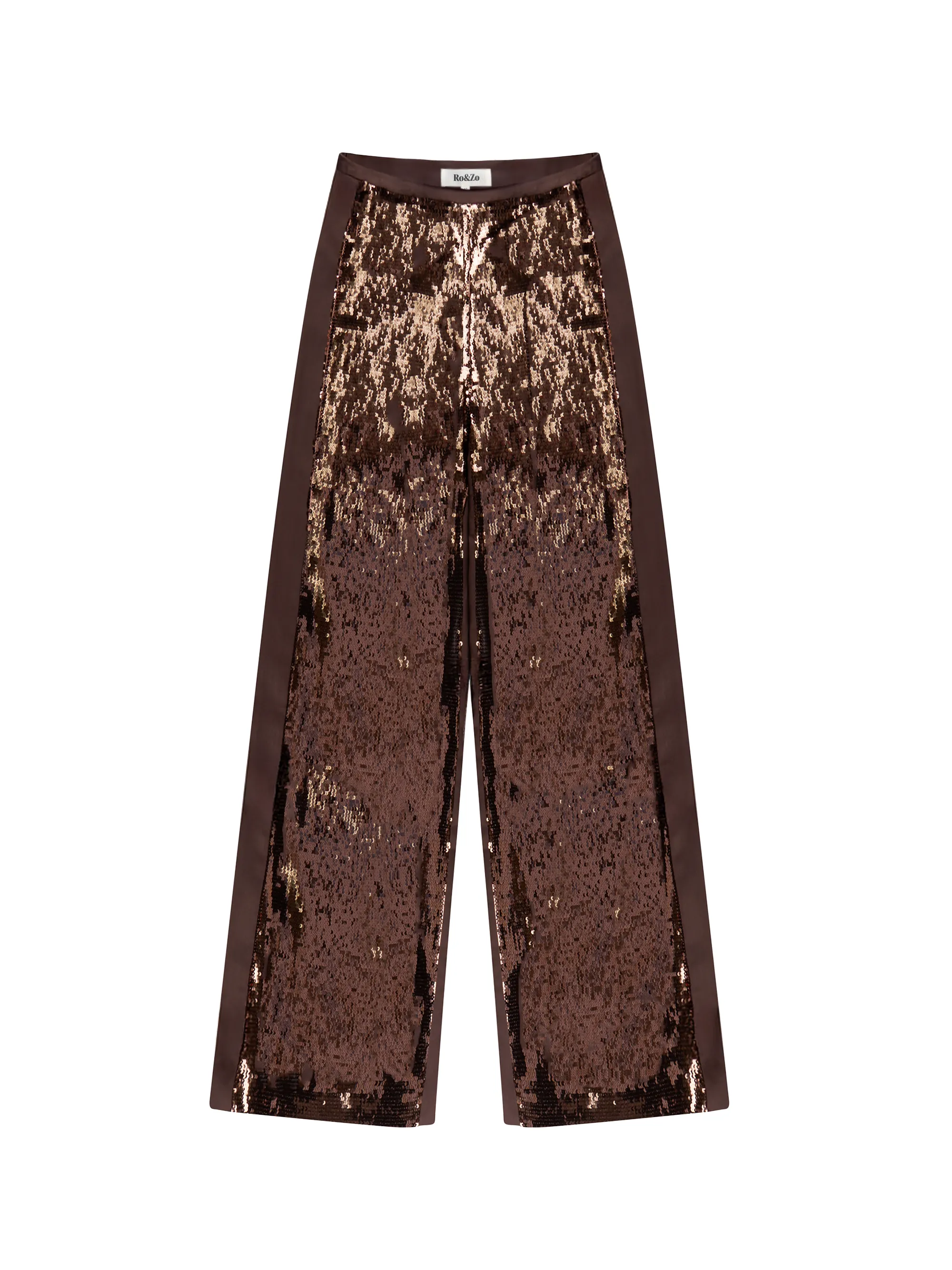 Chocolate Brown Sequinned Satin-Stripe Trousers - Image 4