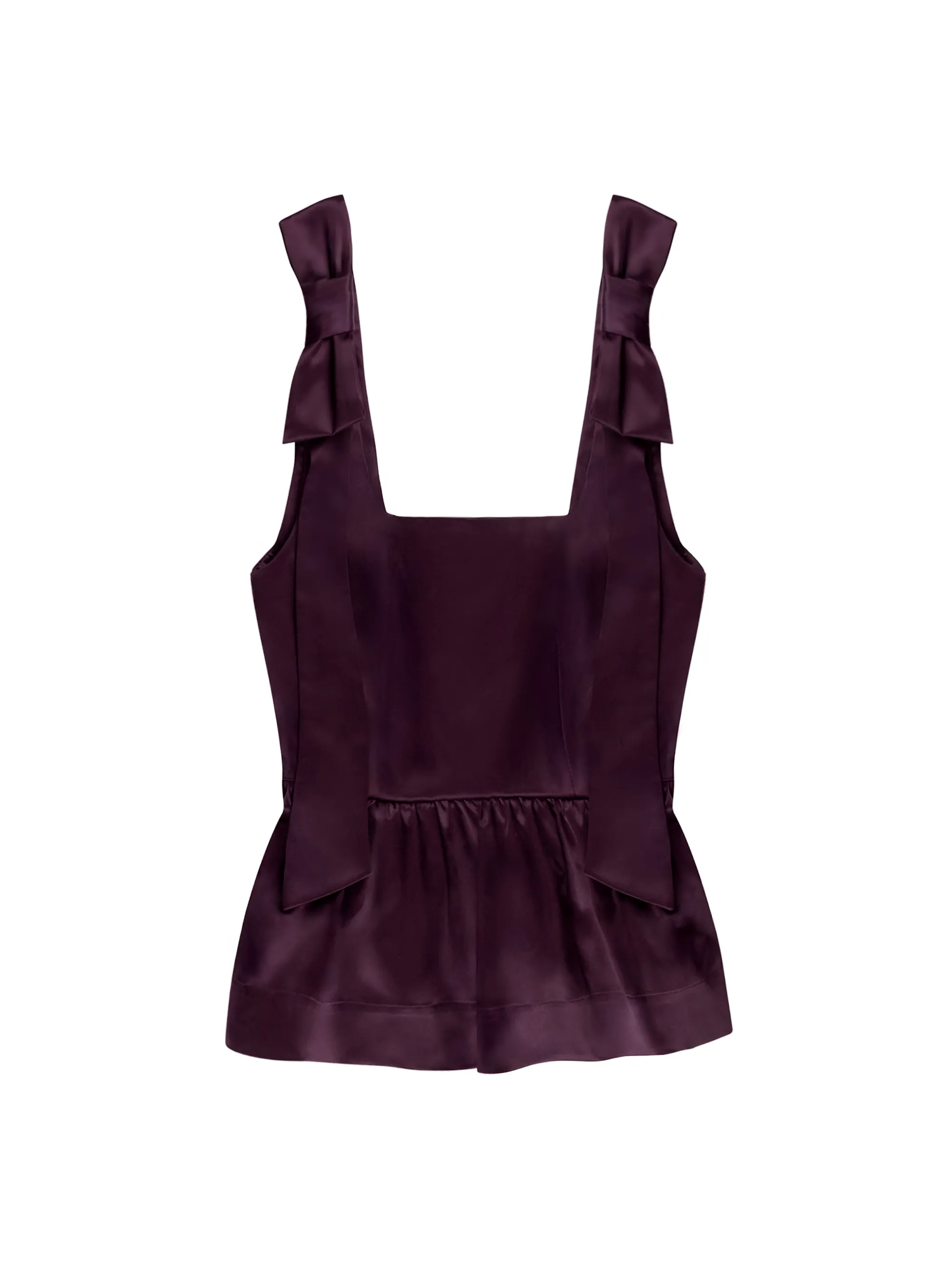 Burgundy Bow-Detail Peplum Satin Top - Image 5