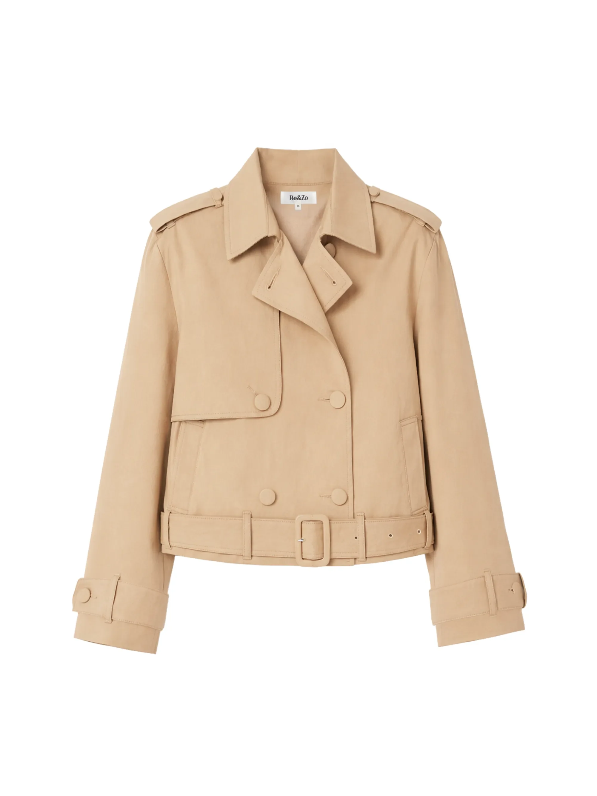 Camel Belted Cropped Trench Jacket - Image 7