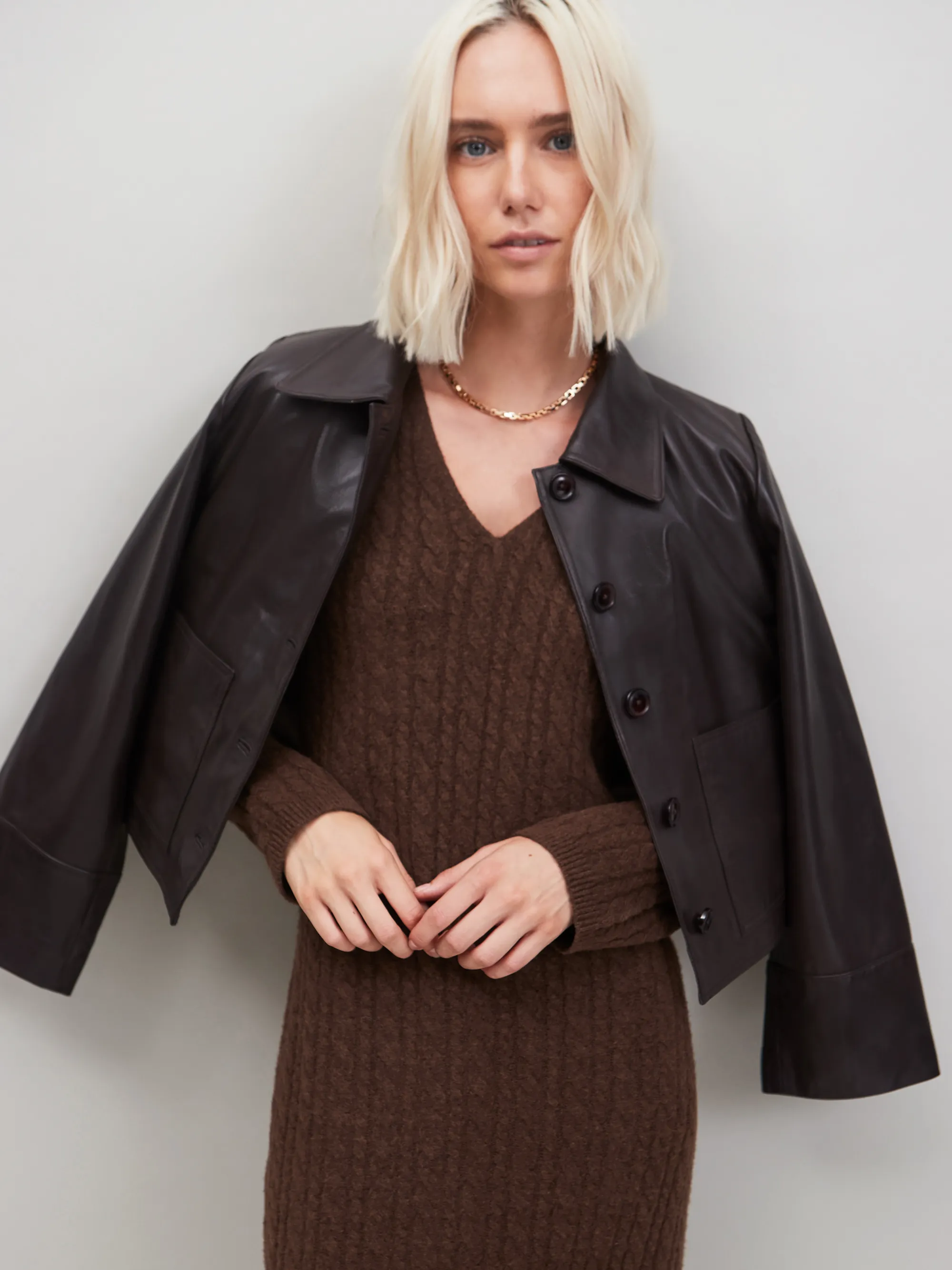 Chocolate Brown Cable Knit Dress - Image 4
