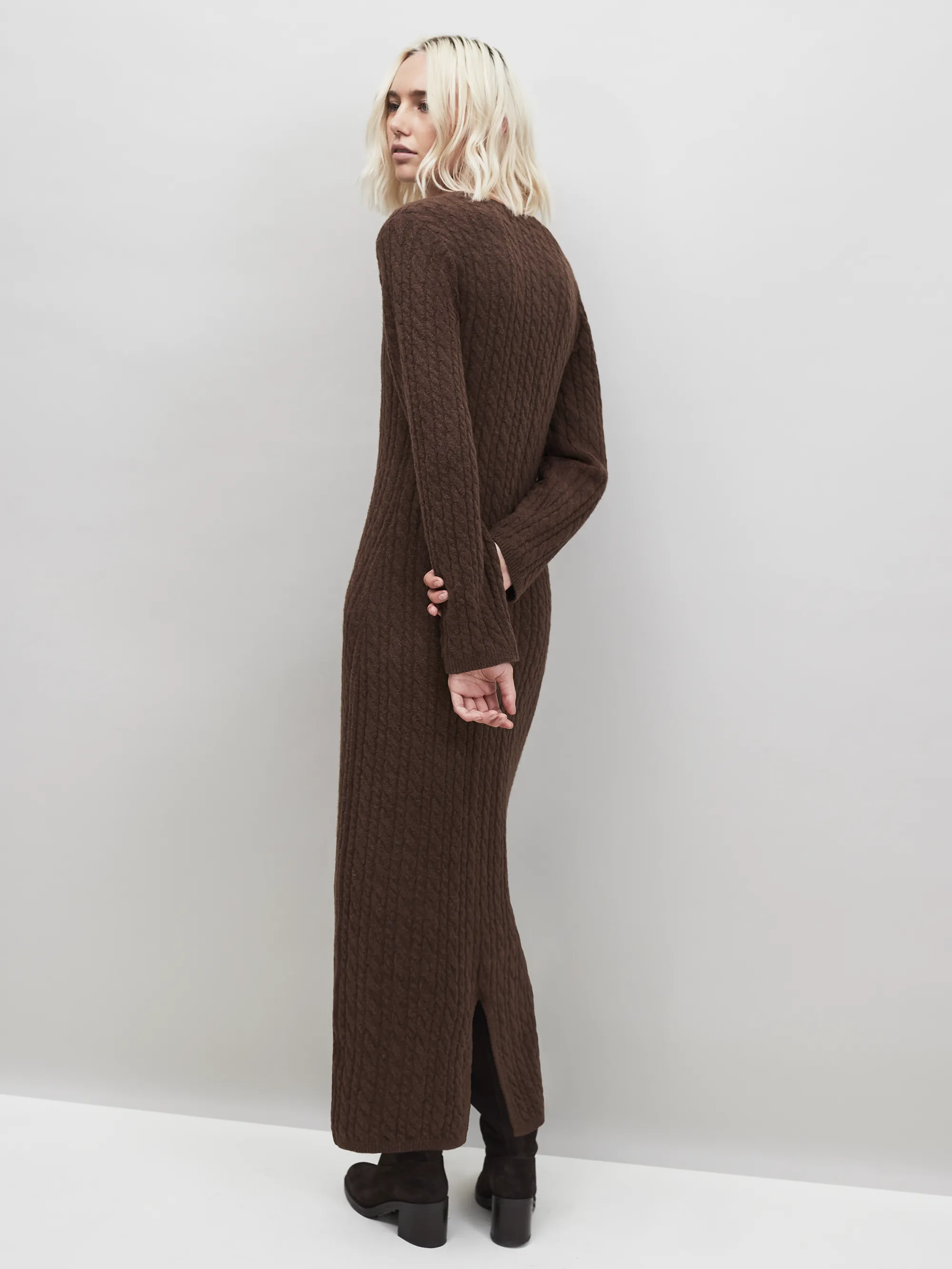 Chocolate Brown Cable Knit Dress - Image 5