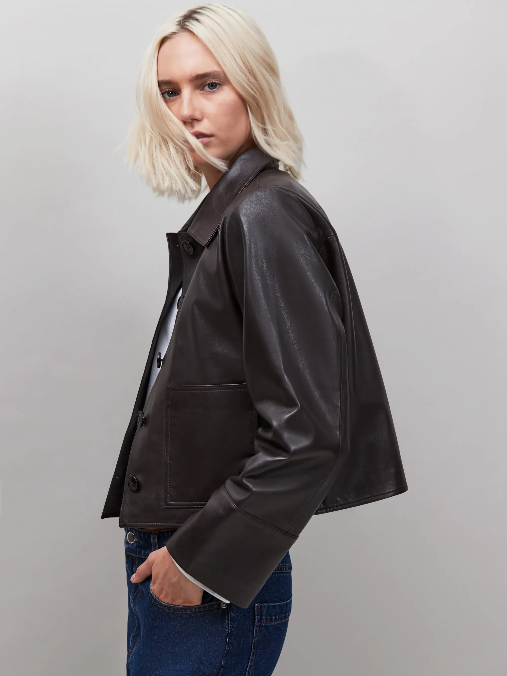 Chocolate Brown Leather Jacket - Image 3
