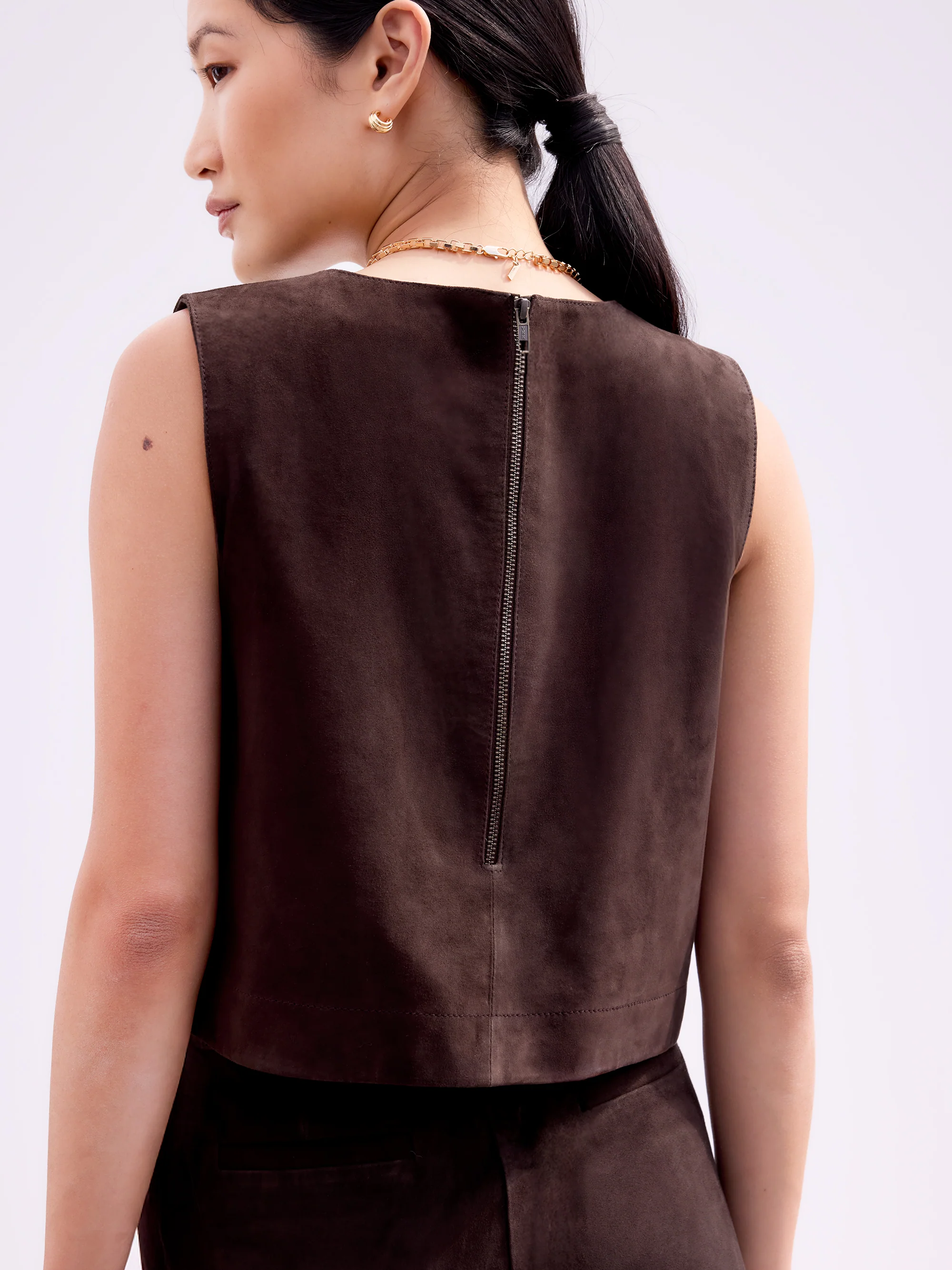 Chocolate Brown Suede Shell Top - Image 3
