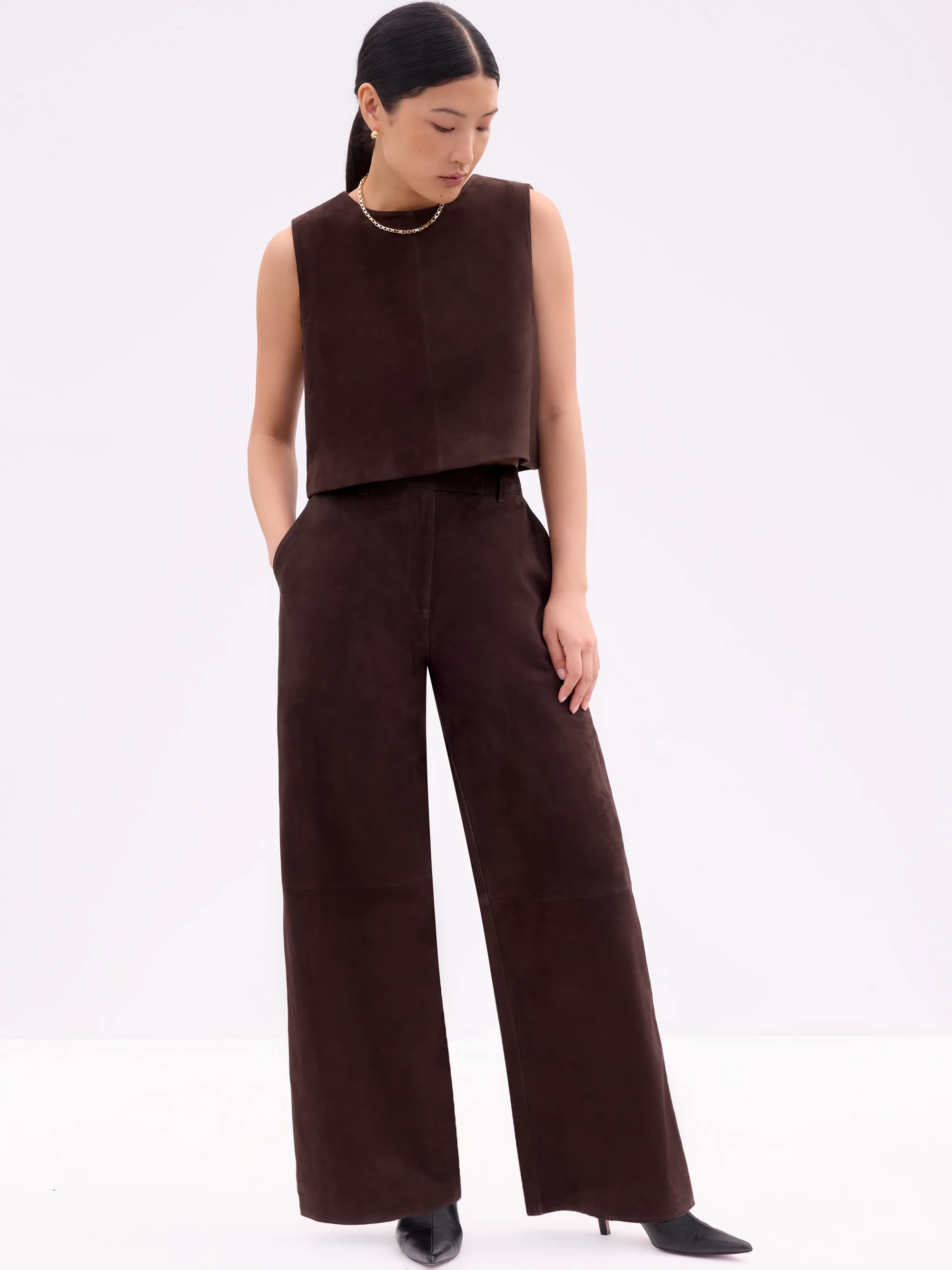 Chocolate Brown Suede Shell Top - Image 4