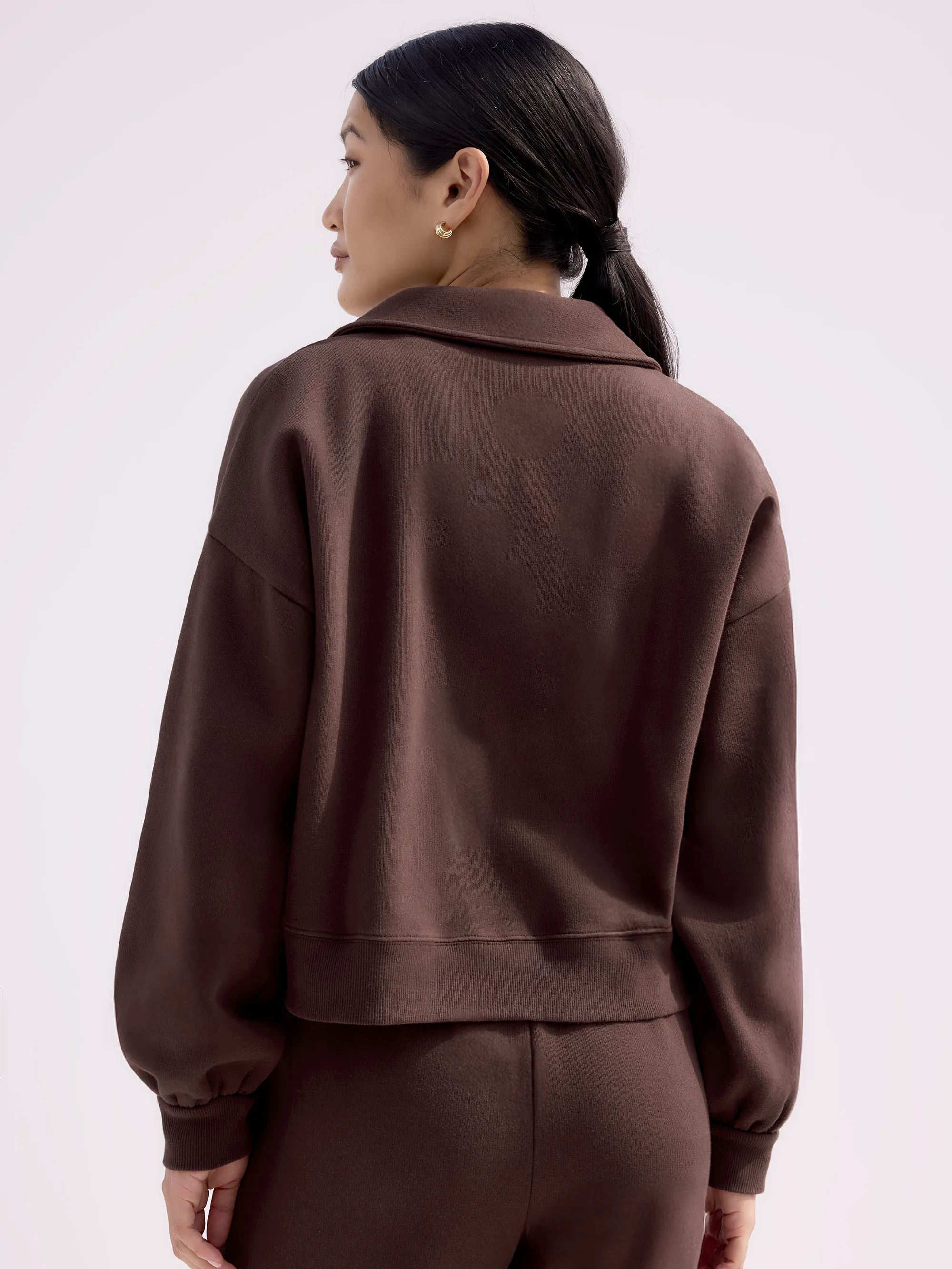 Chocolate-Brown Sweatshirt Bomber Jacket - Image 4